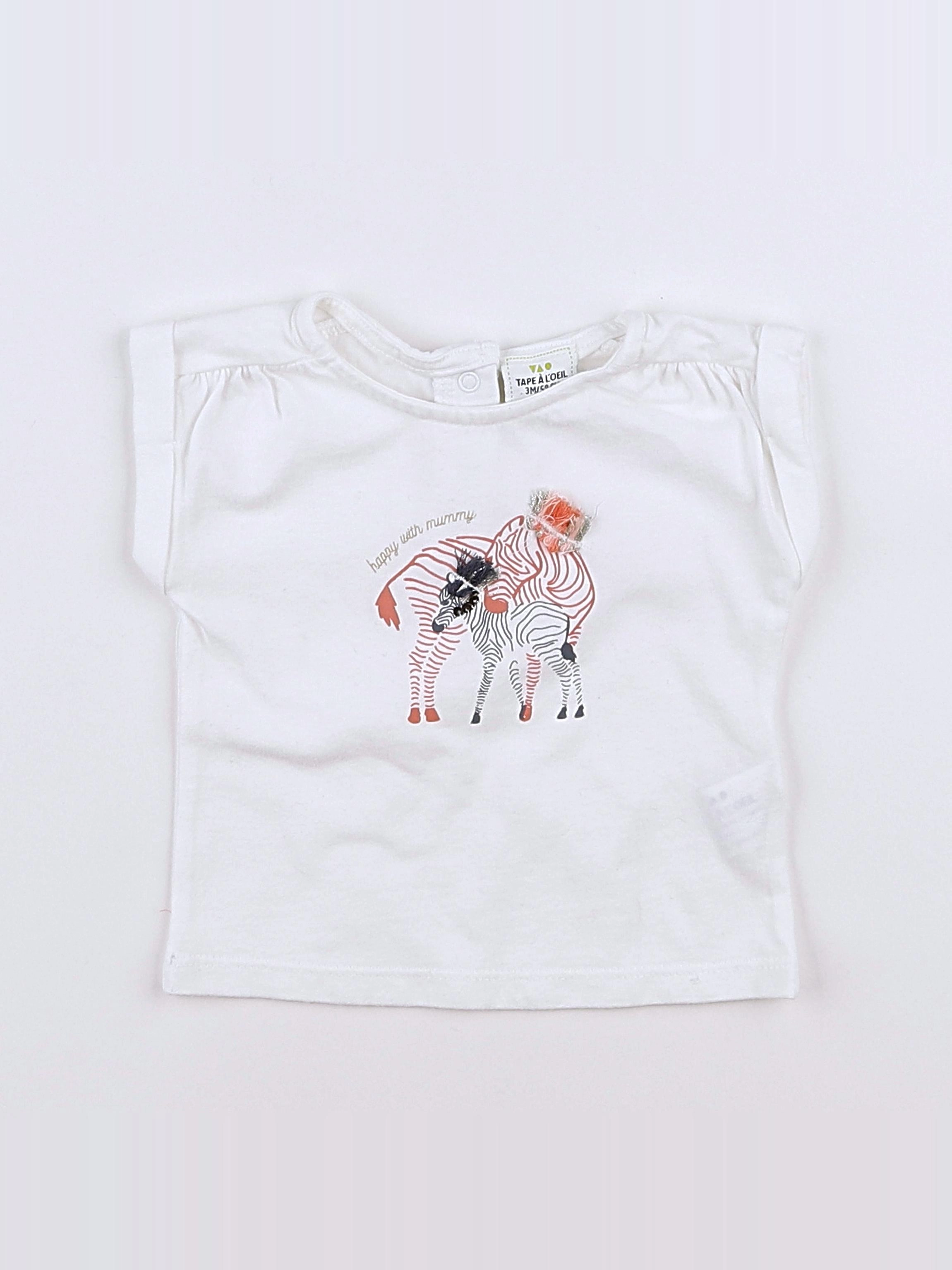 Tape à l'oeil - tee-shirt blanc, rose - 3 mois