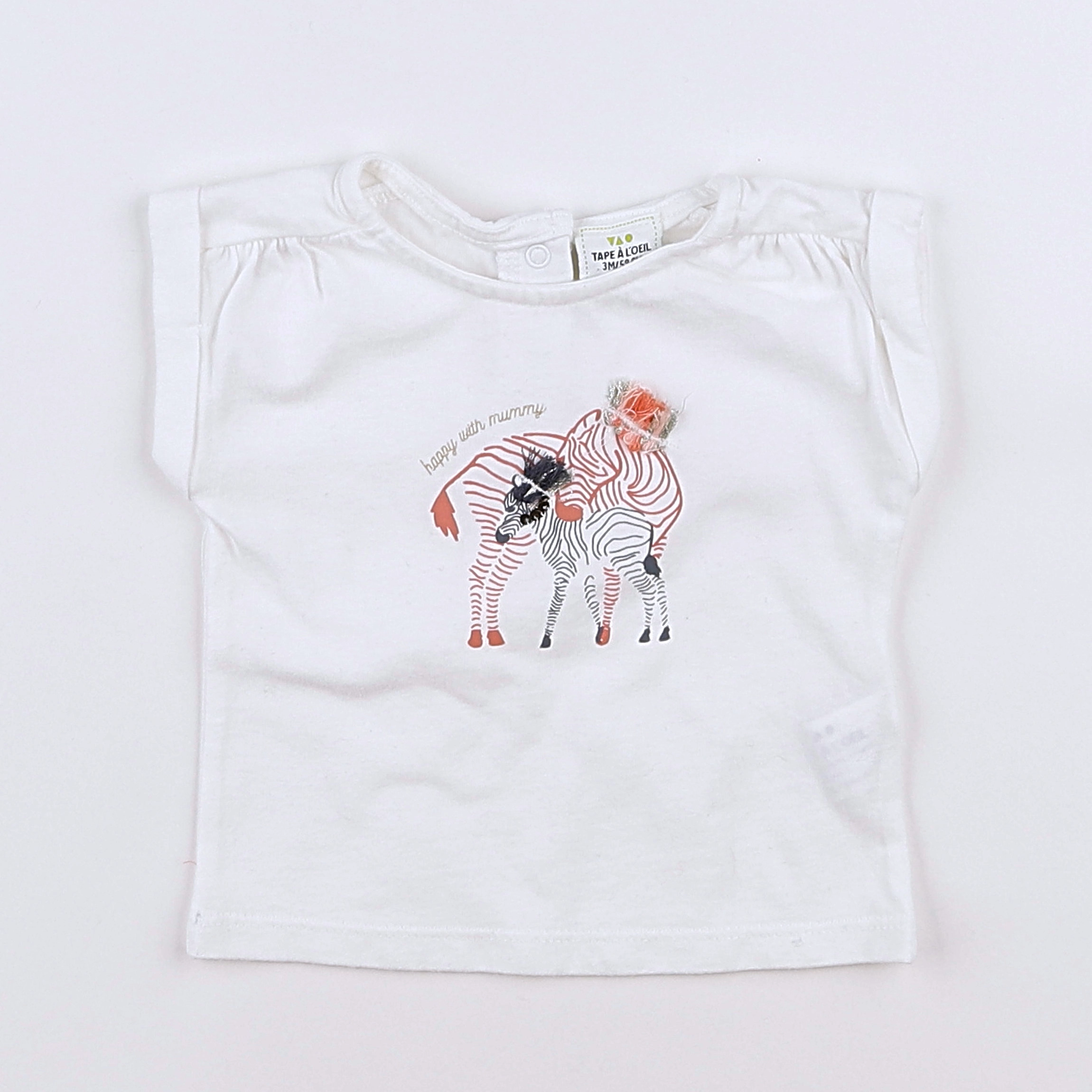 Tape à l'oeil - tee-shirt blanc, rose - 3 mois
