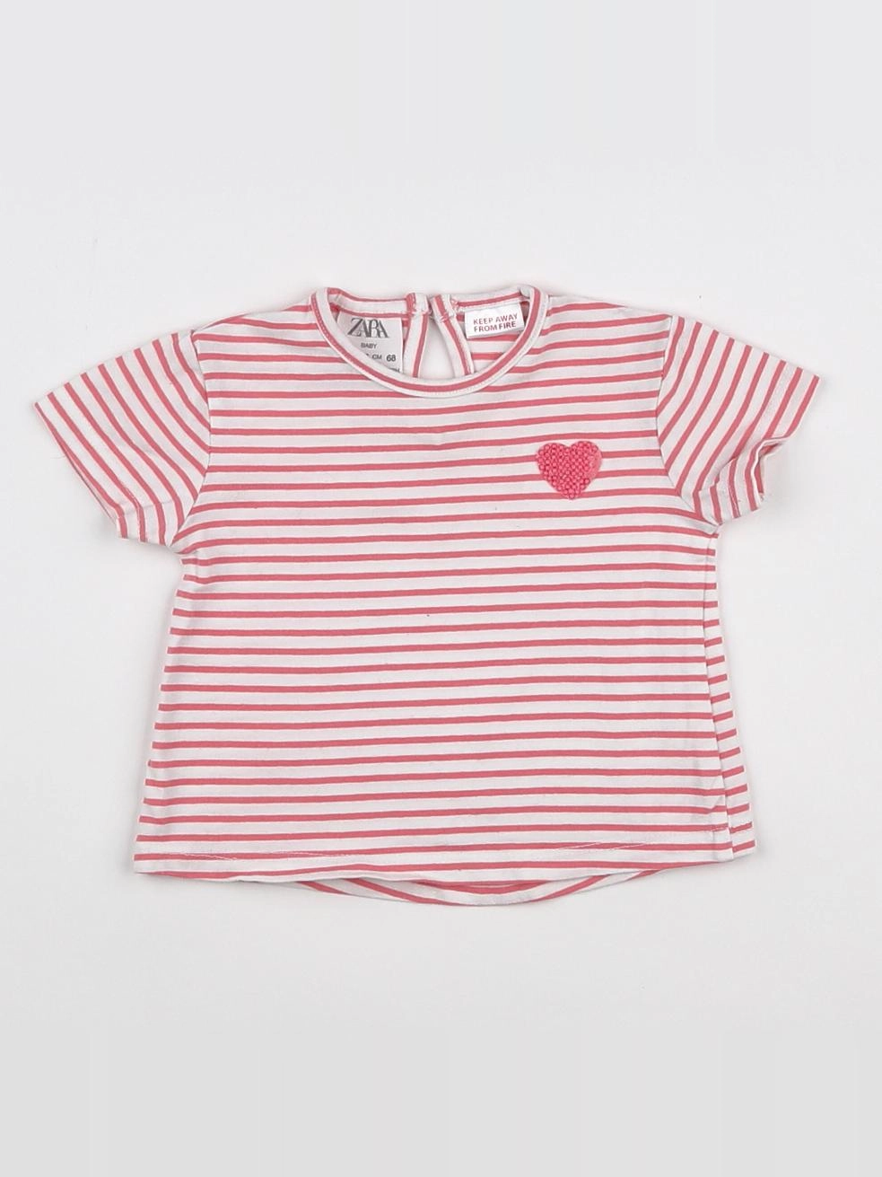 Zara - tee-shirt blanc, rose - 3 mois
