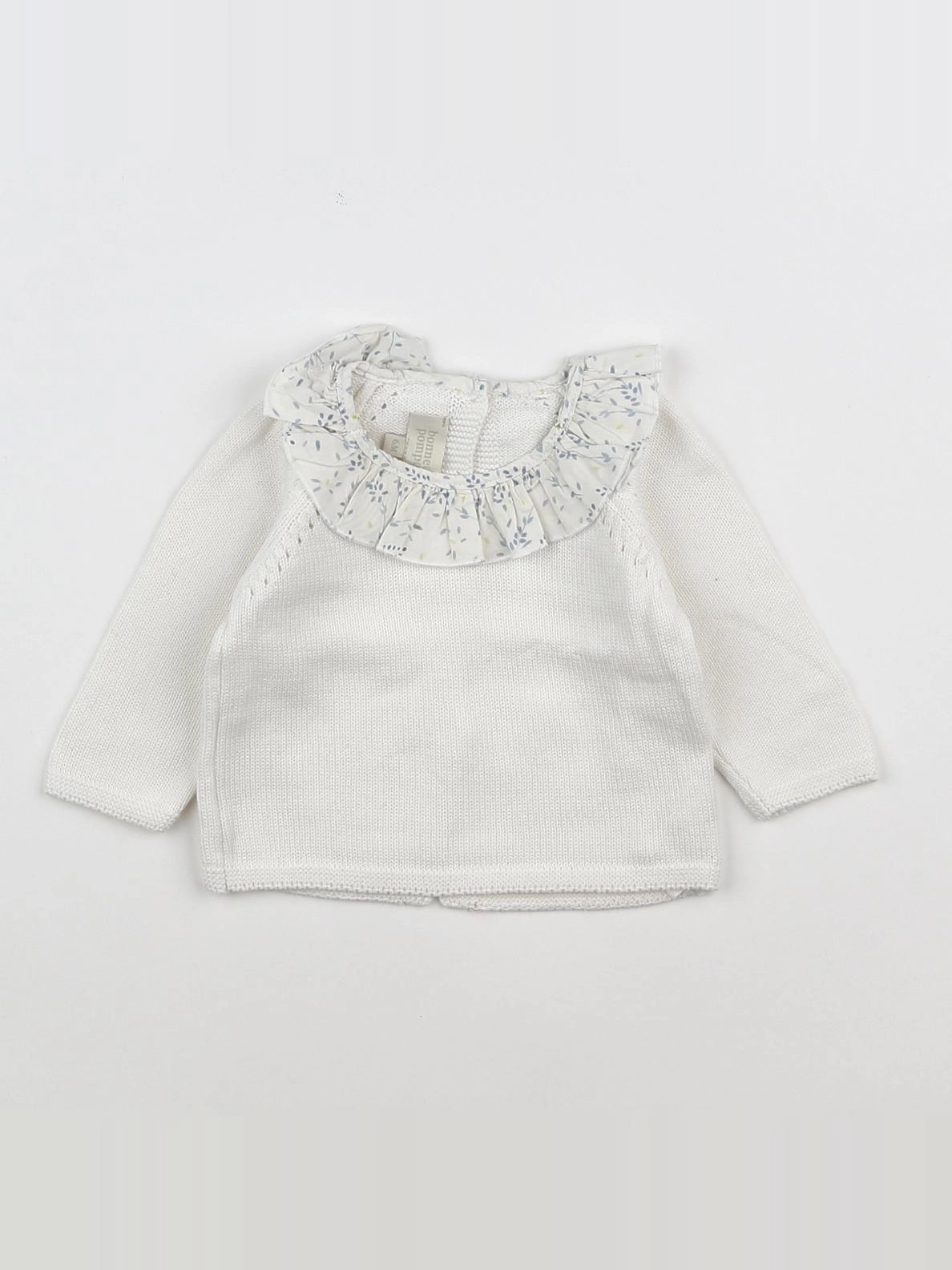 Bonnet à Pompon - pull blanc - 6 mois