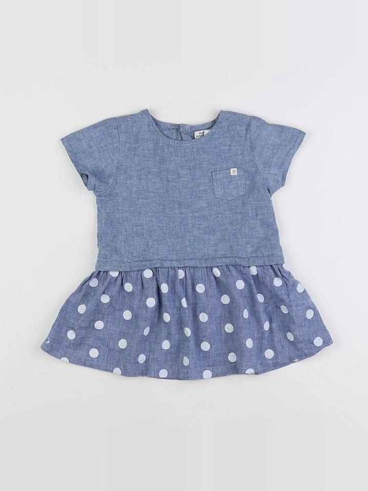 Zara - robe bleu, blanc - 12/18 mois