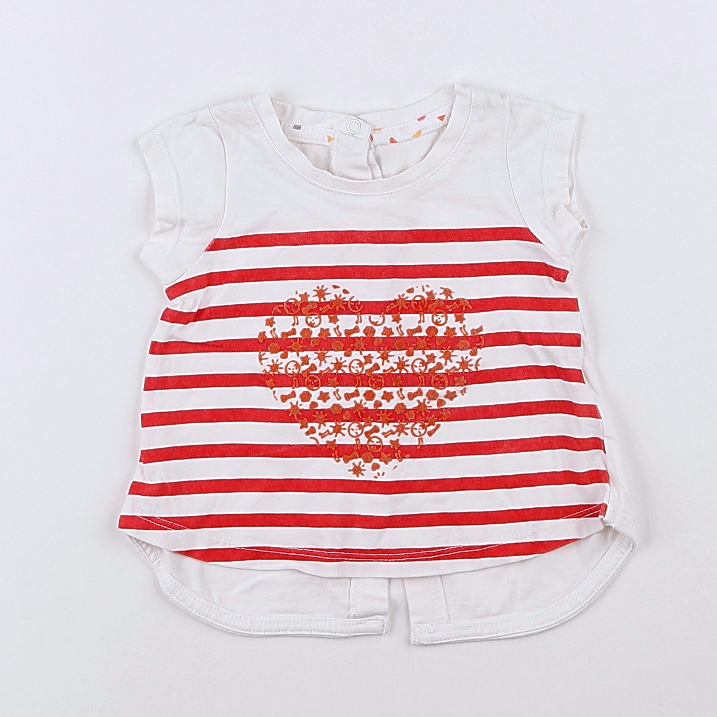 Vertbaudet - tee-shirt blanc, rouge - 3 mois