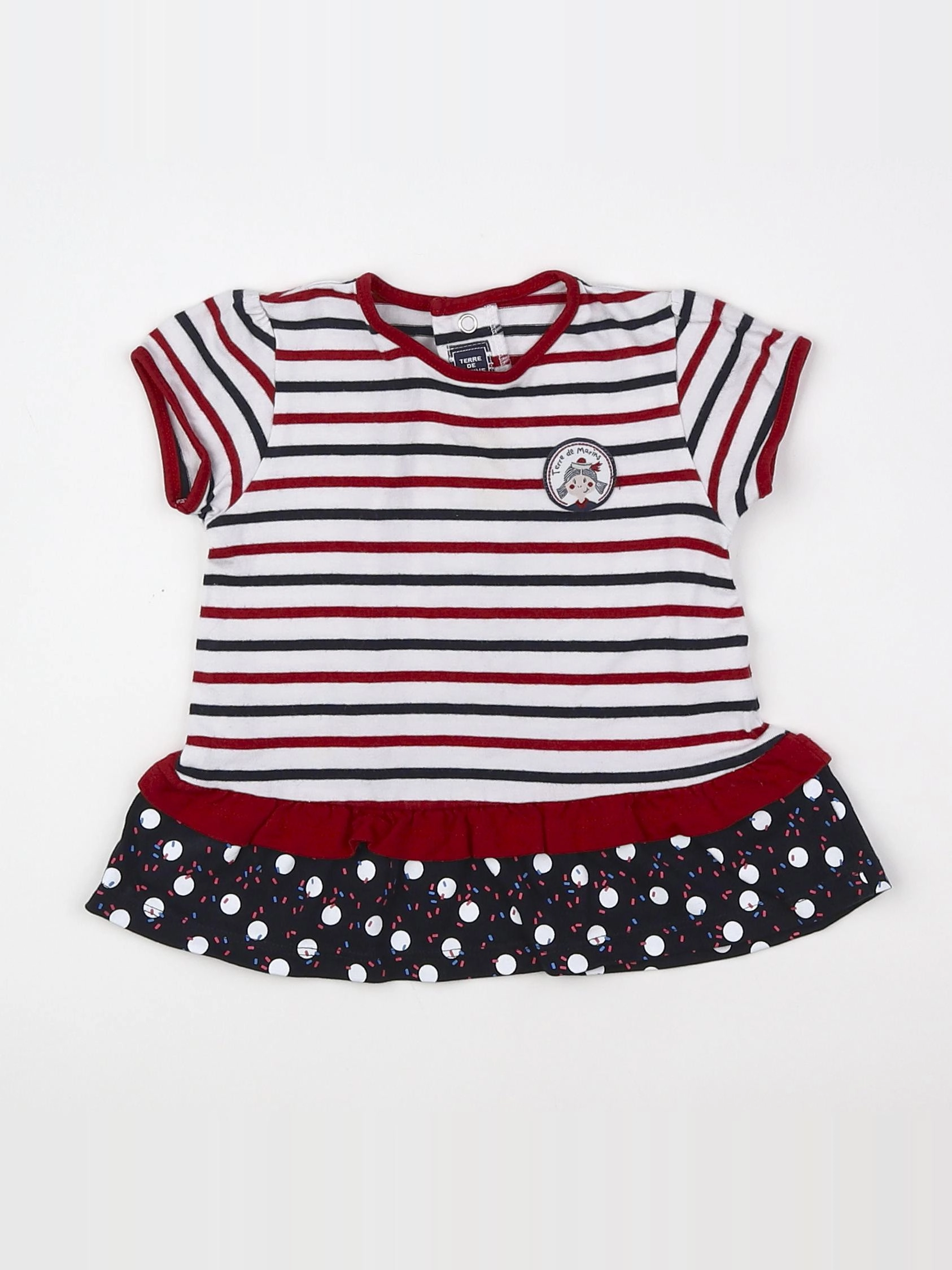 Terre de marins - tee-shirt bleu, blanc, rouge - 9 mois