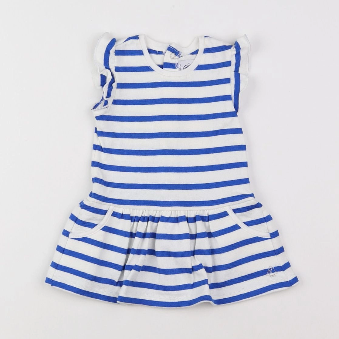 Petit Bateau - robe blanc, bleu - 3 mois