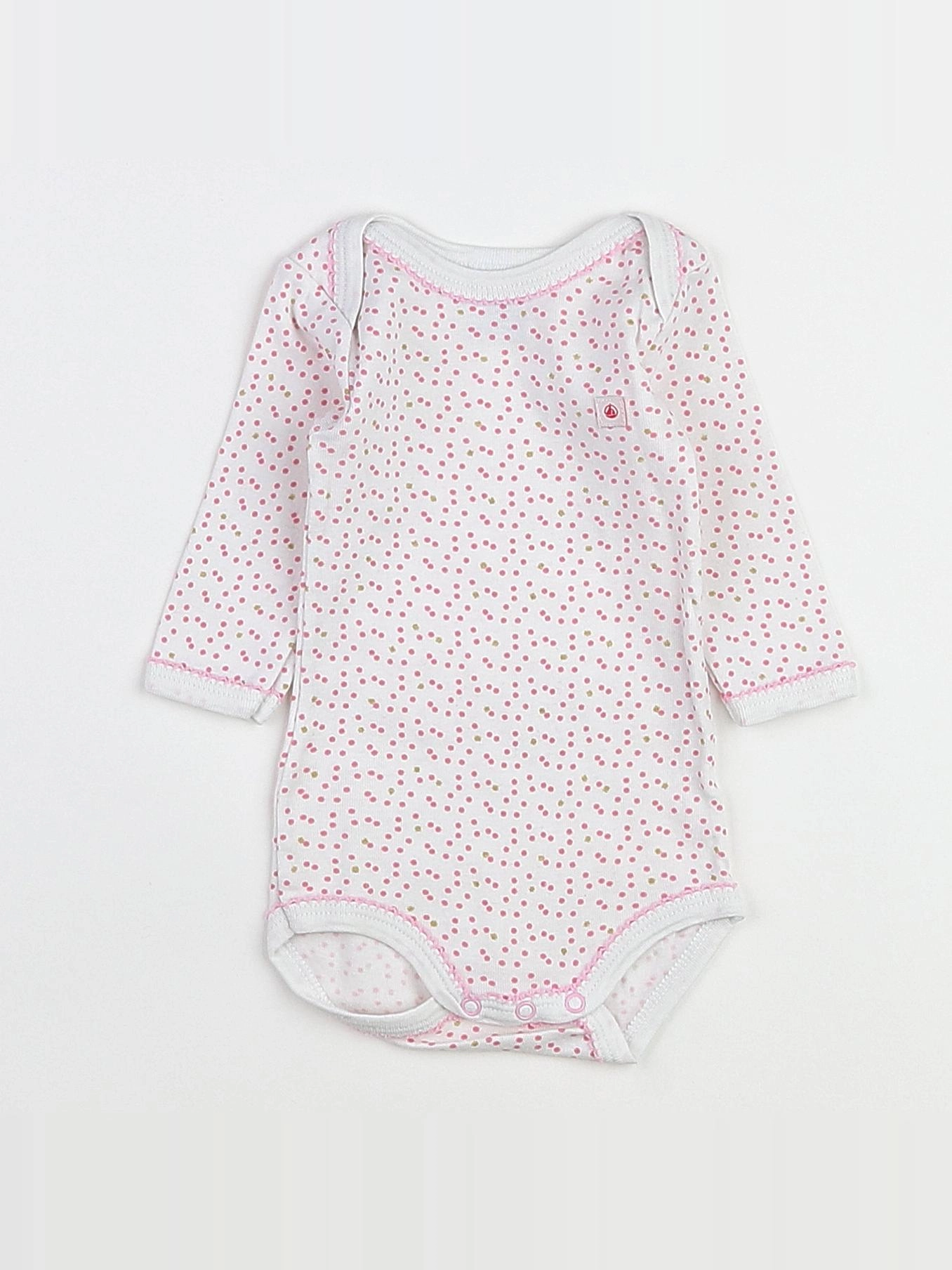 Petit Bateau - body blanc, rose - 3 mois
