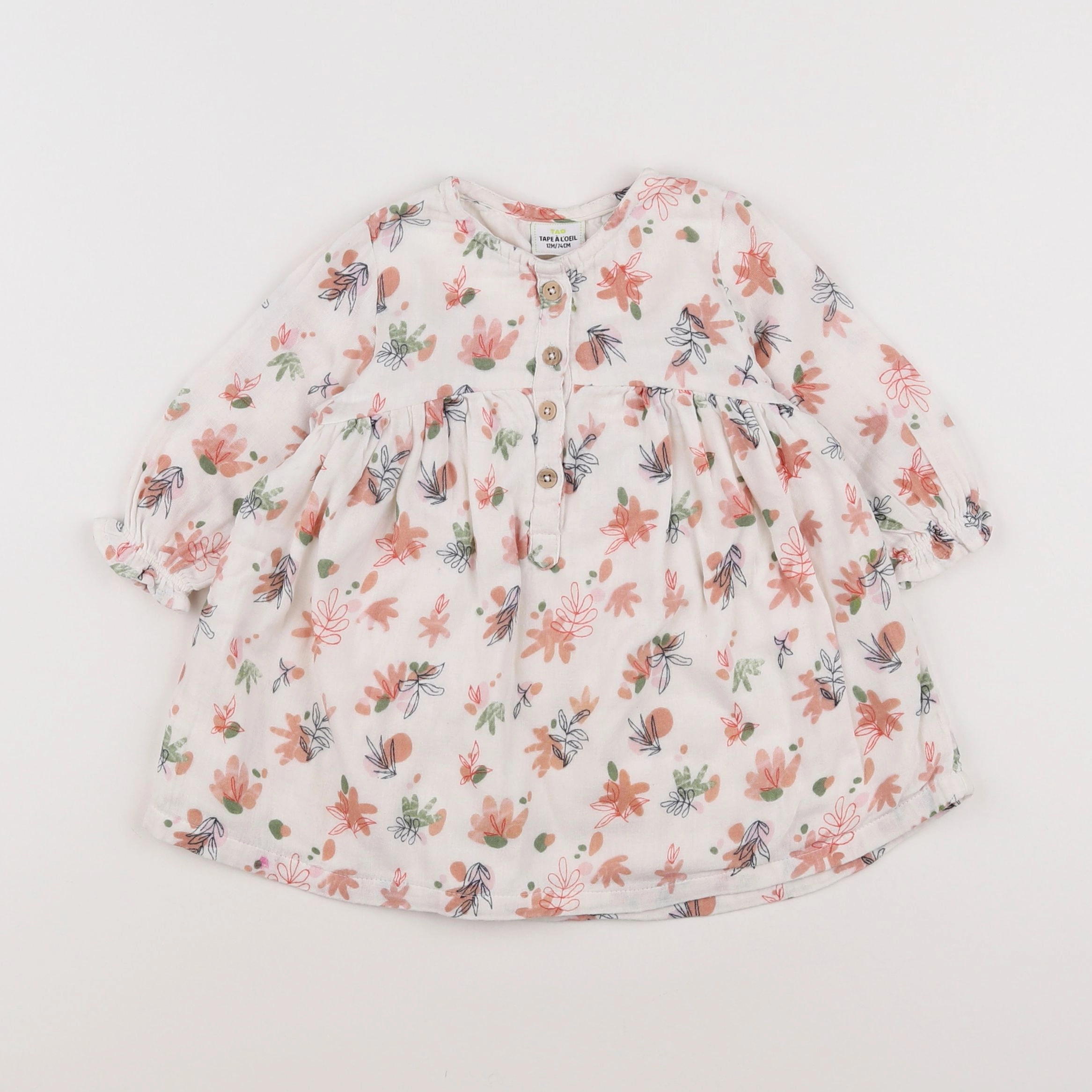 Tape à l'oeil - robe blanc, rose - 12 mois