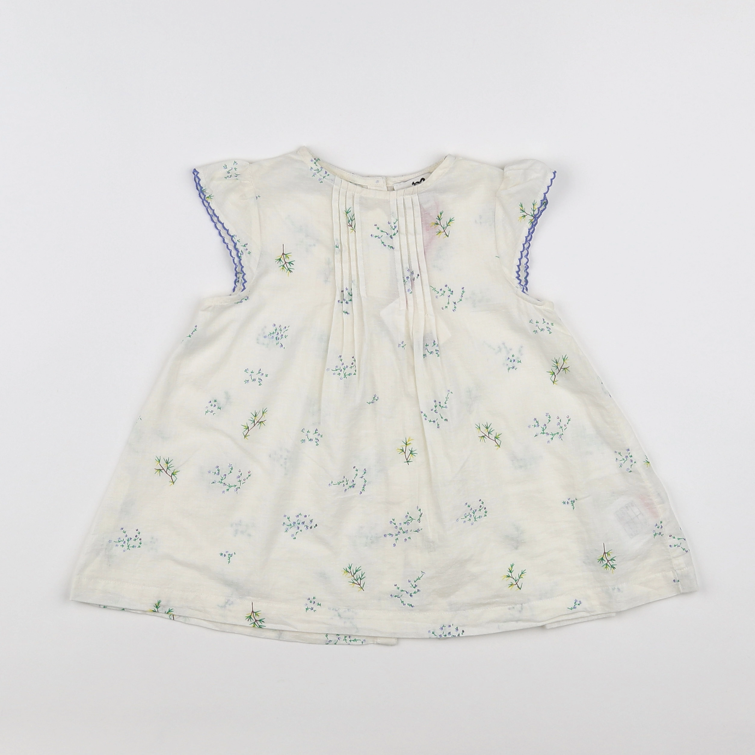 Cyrillus - robe blanc, bleu (état neuf) - 12 mois