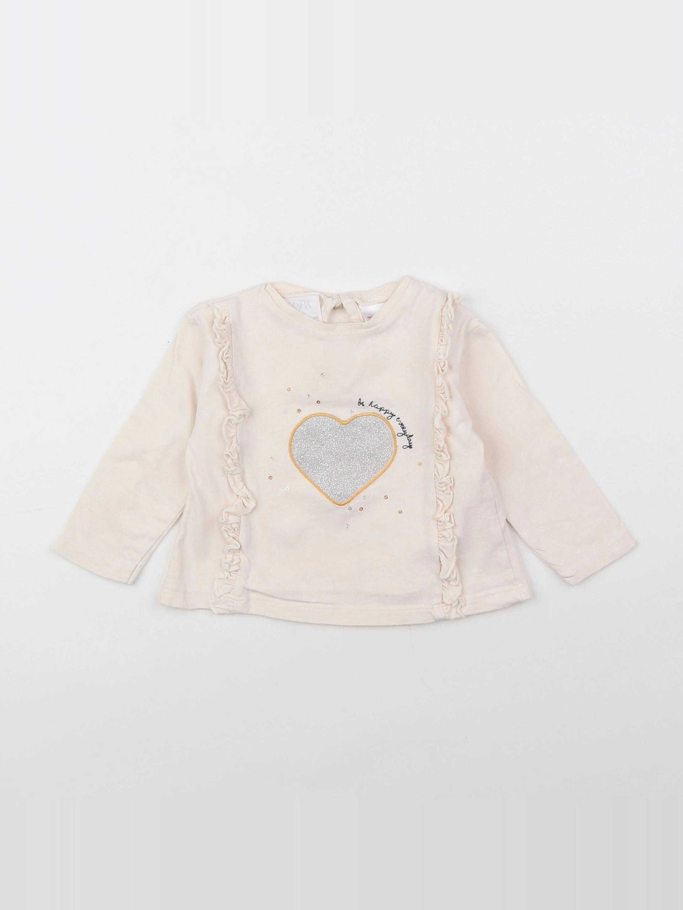 Zara - tee-shirt beige, argent - 3/6 mois