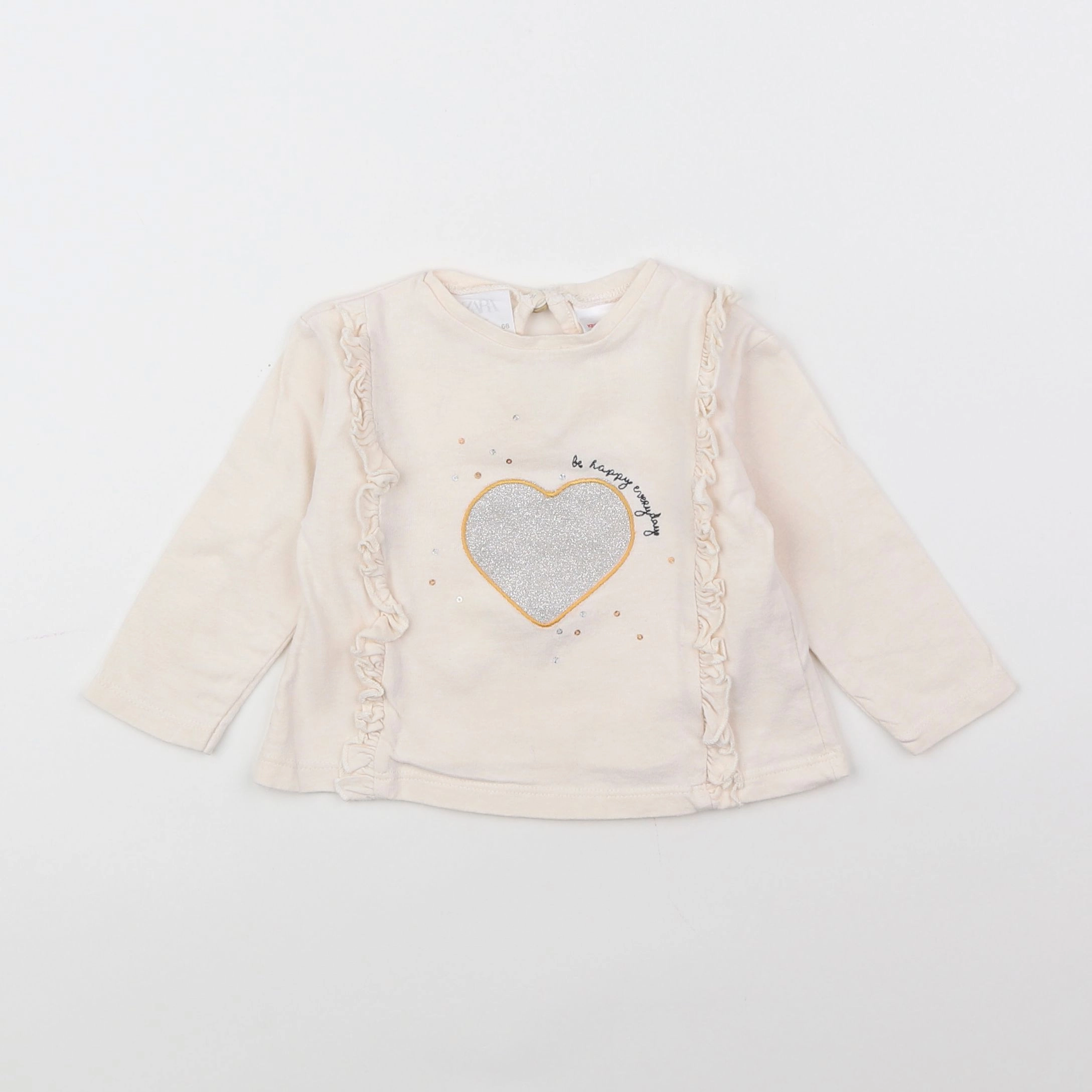 Zara - tee-shirt beige, argent - 3/6 mois