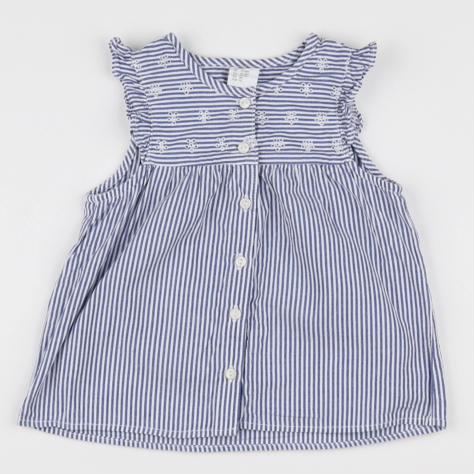 H&M - robe bleu, blanc - 12/18 mois
