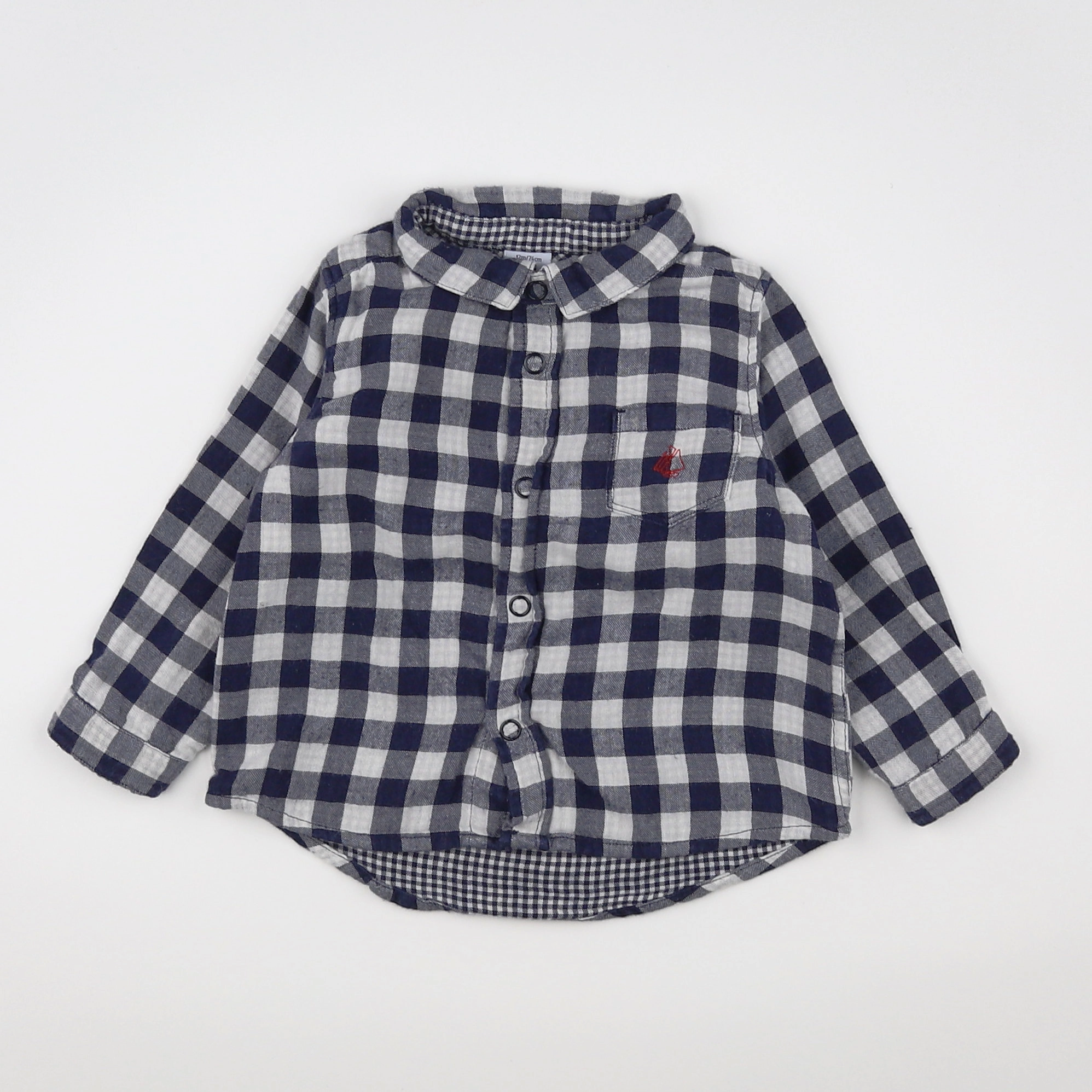 Petit Bateau - chemise bleu, blanc - 12 mois