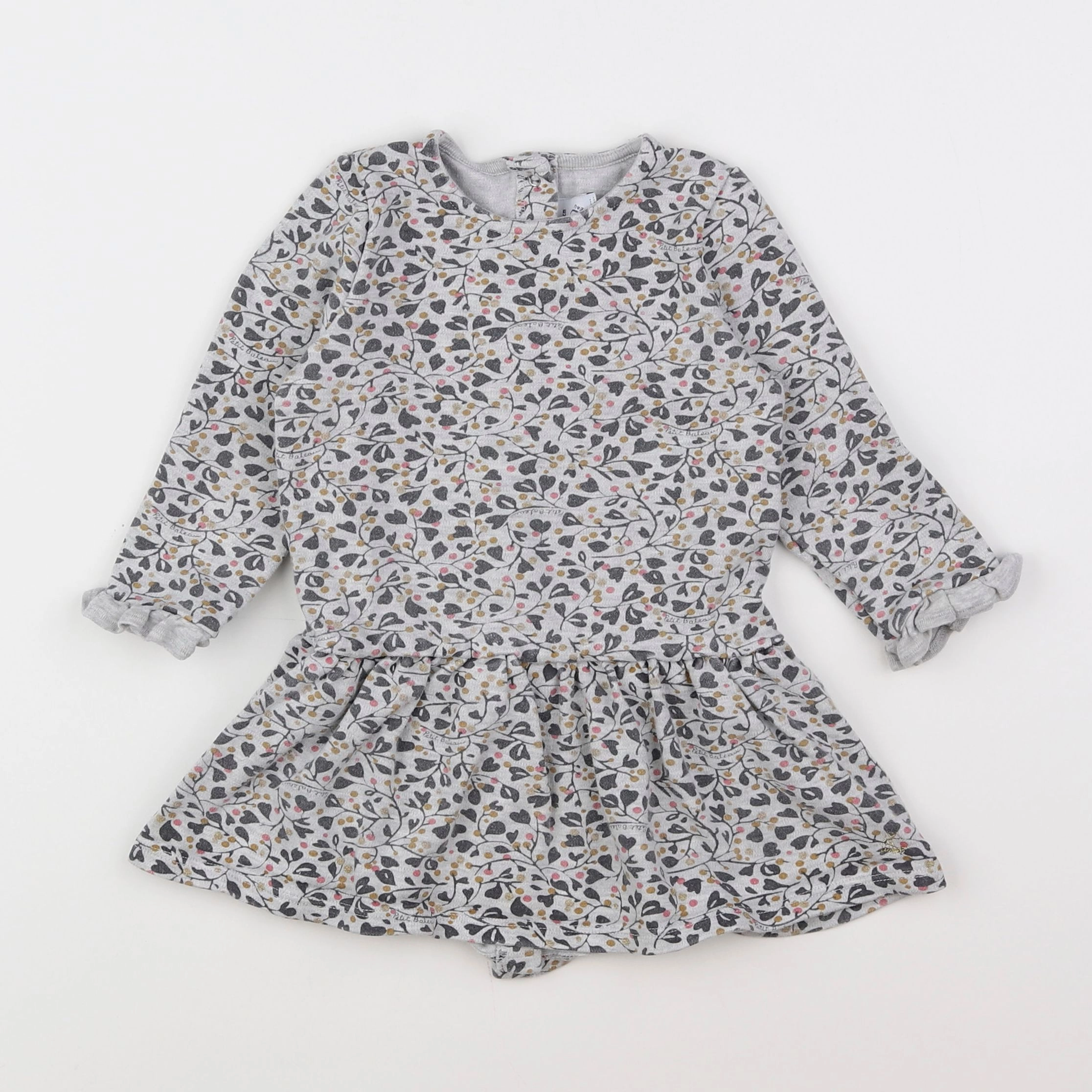 Petit Bateau - robe gris, rose - 2 ans