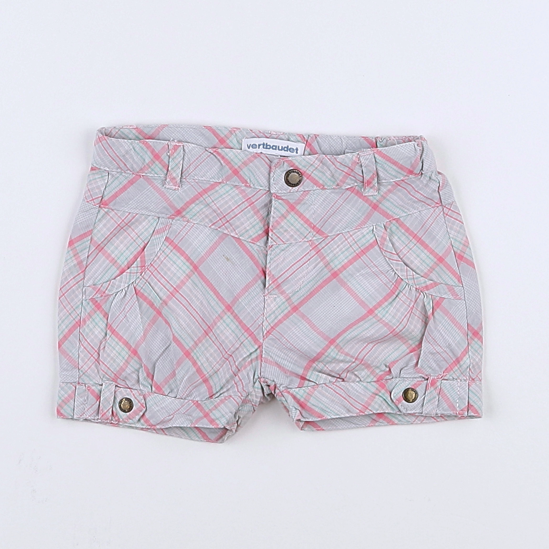 Vertbaudet - short gris, rose - 12 mois
