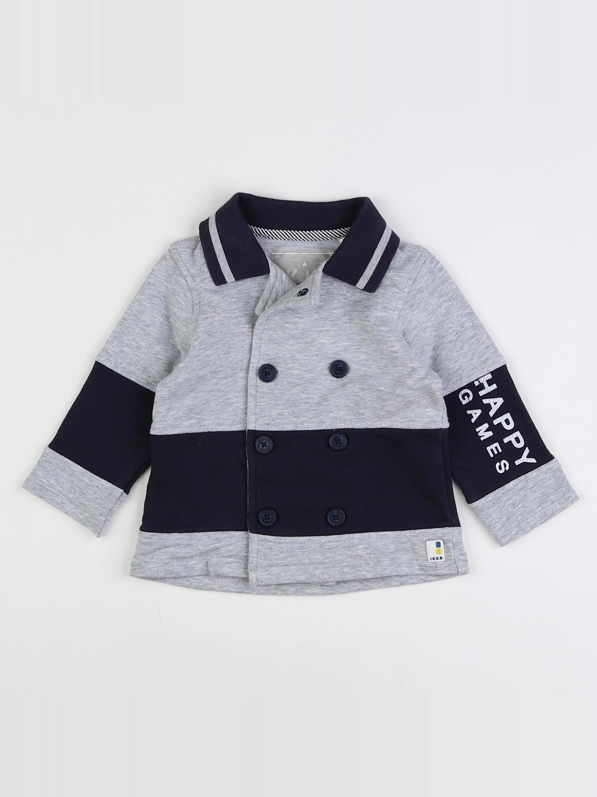 IKKS - sweat gris, bleu - 12 mois