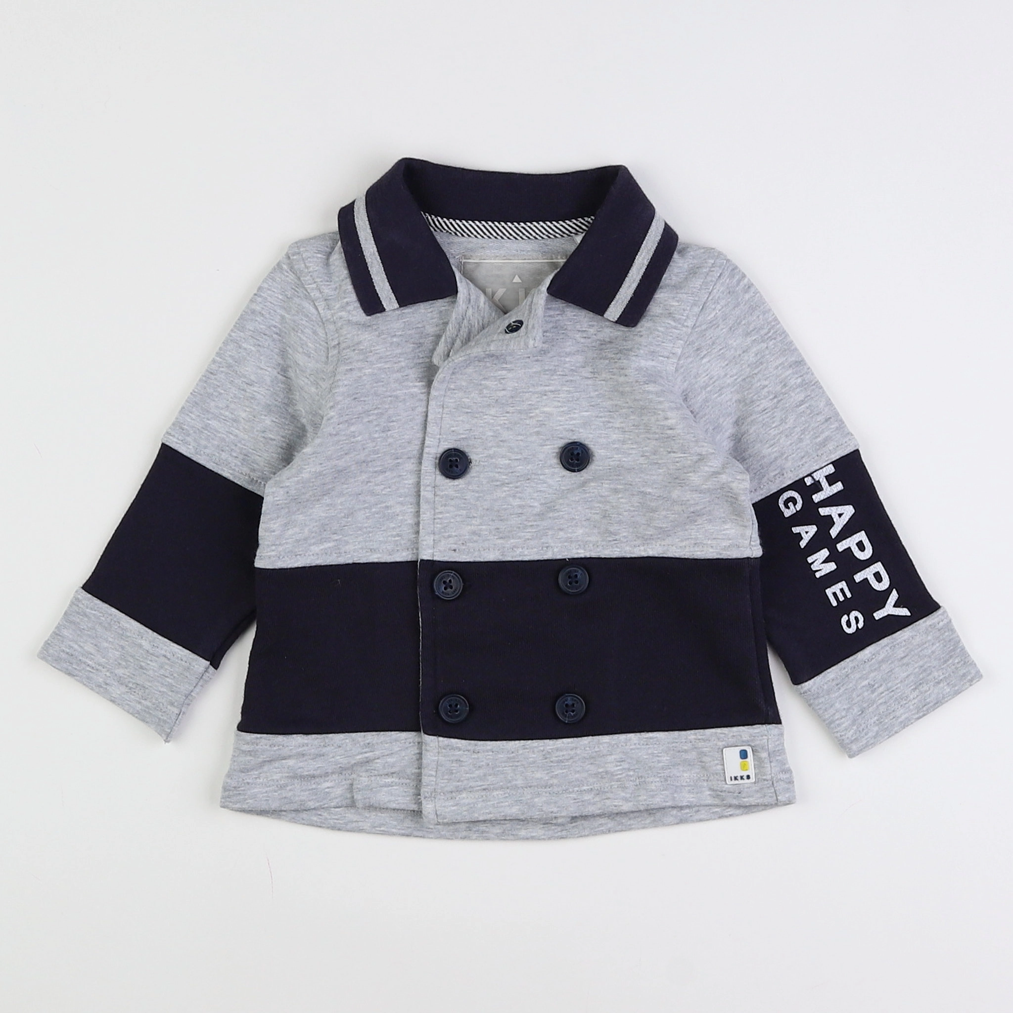 IKKS - sweat gris, bleu - 12 mois