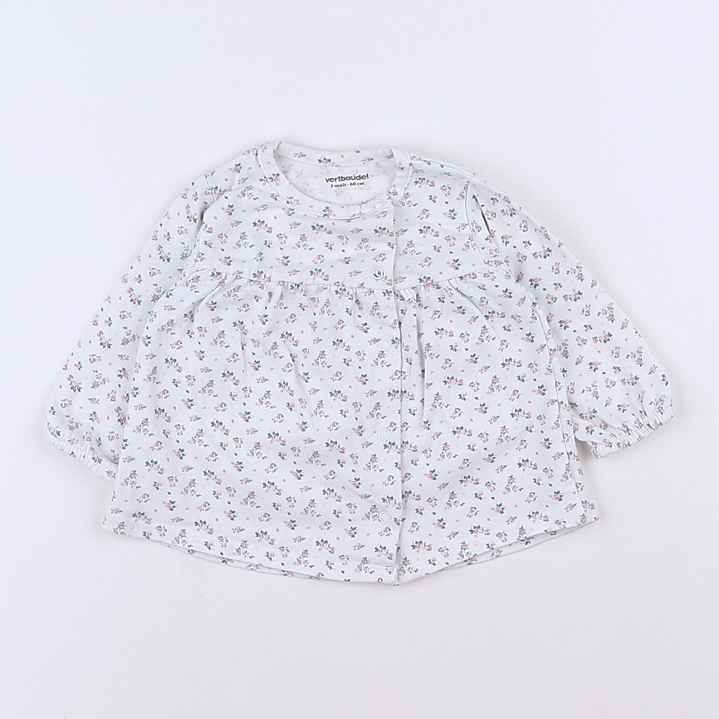 Vertbaudet - tee-shirt blanc, rose - 3 mois