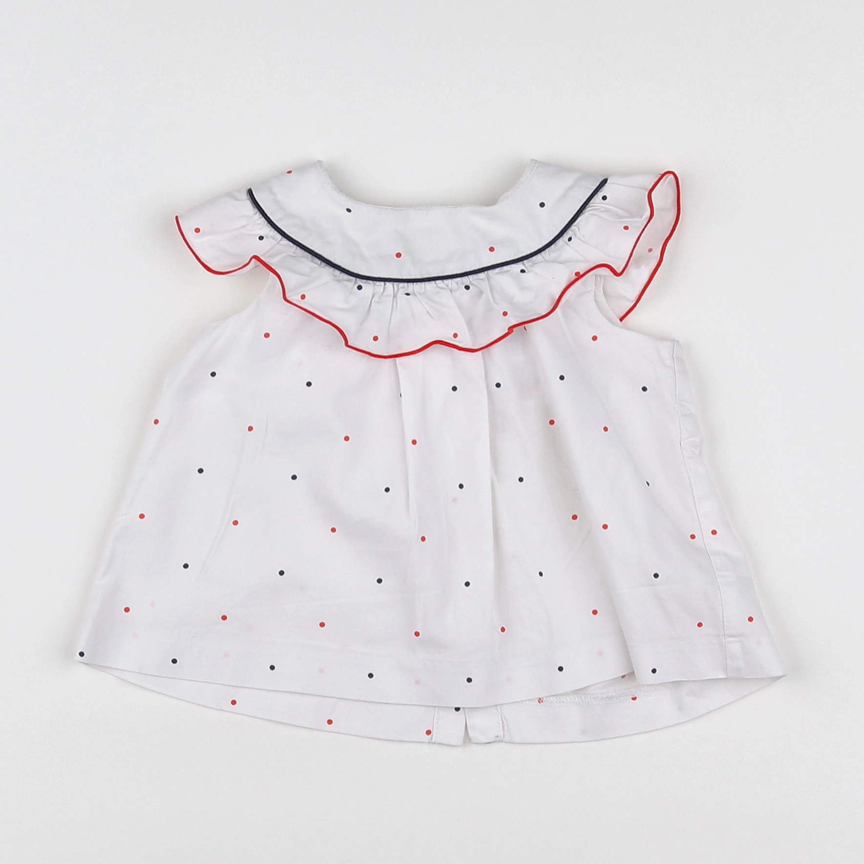 Jacadi - blouse blanc, bleu, rouge - 12 mois