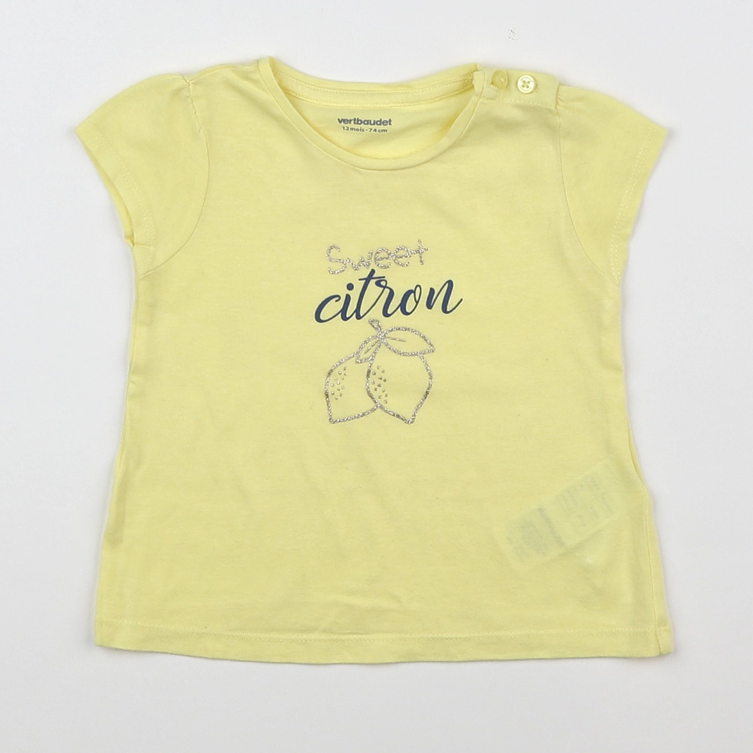 Vertbaudet - tee-shirt jaune, or fluo - 12 mois