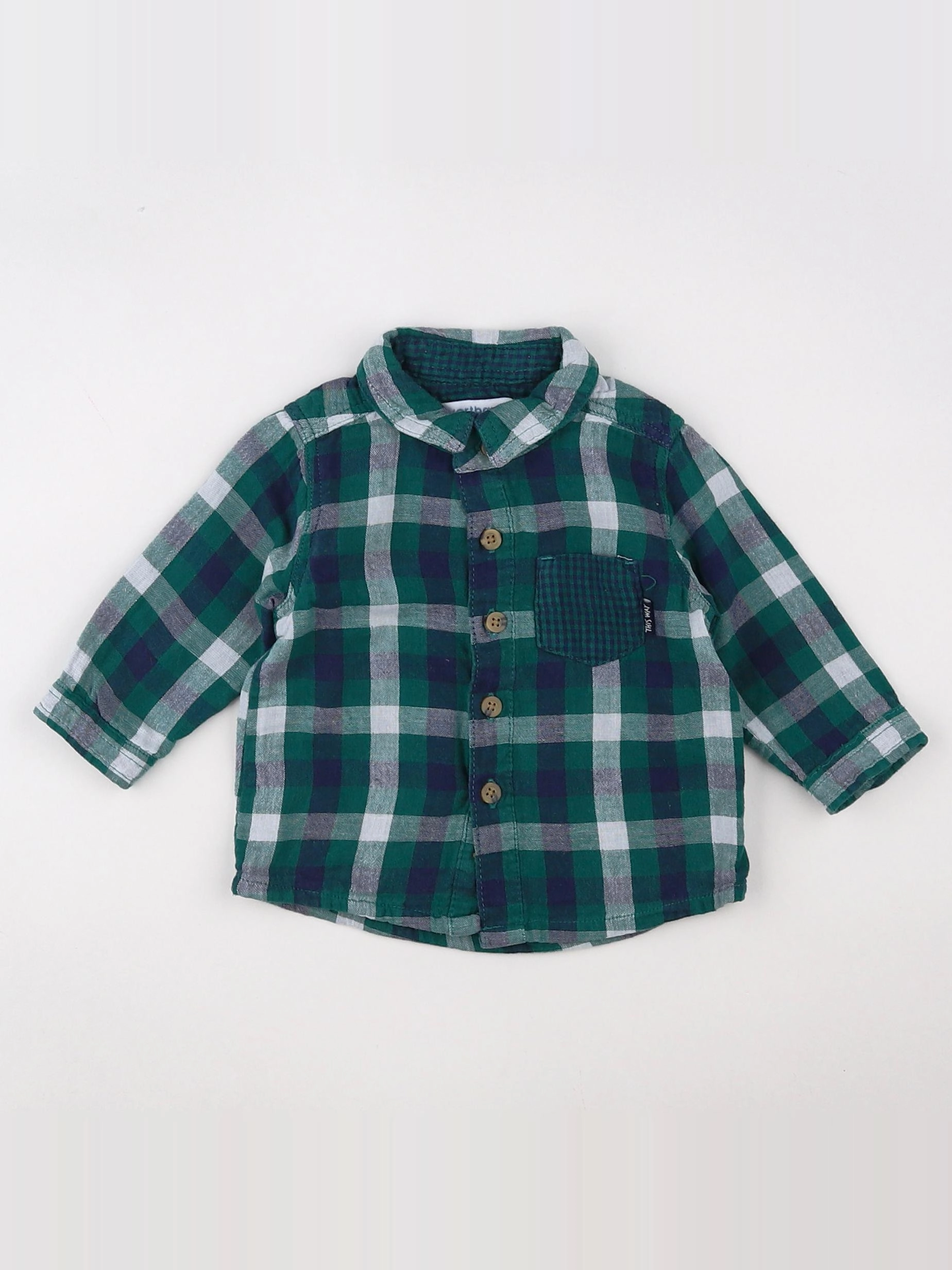 Vertbaudet - chemise vert, bleu - 3 mois