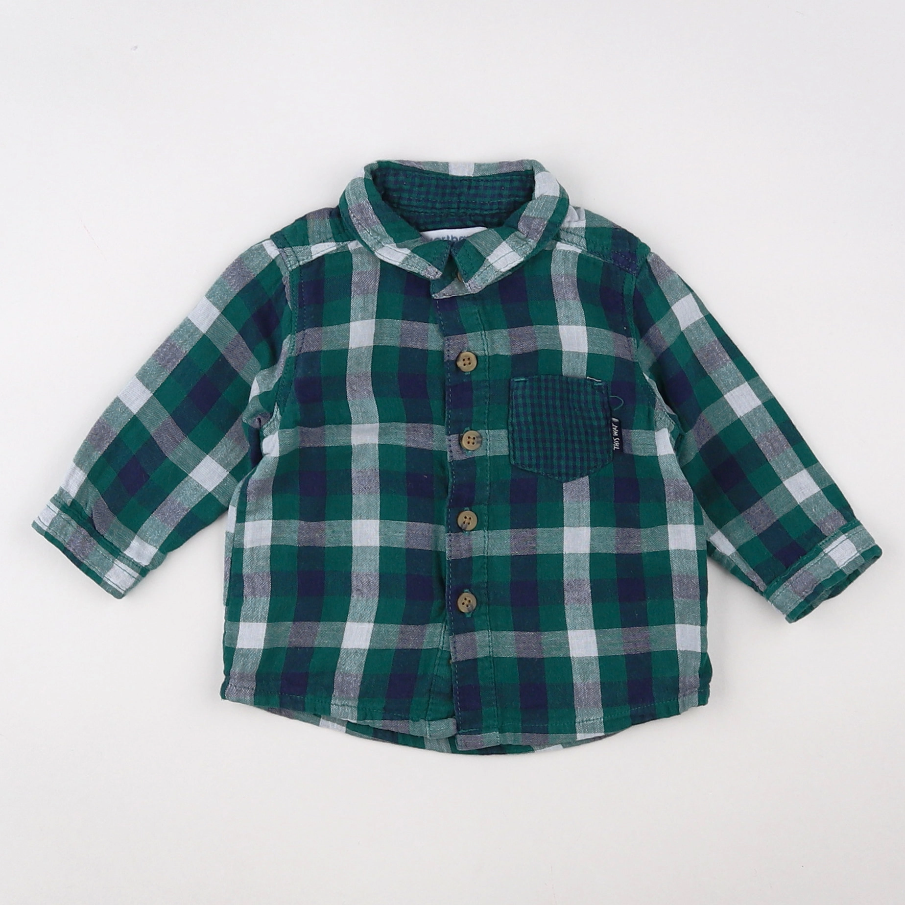 Vertbaudet - chemise vert, bleu - 3 mois