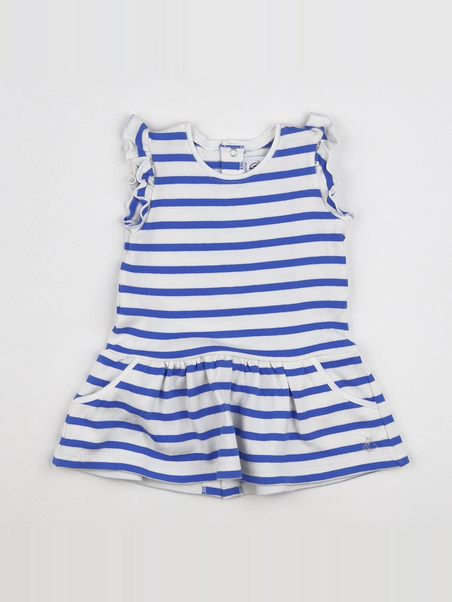 Petit Bateau - robe blanc, bleu - 6 mois