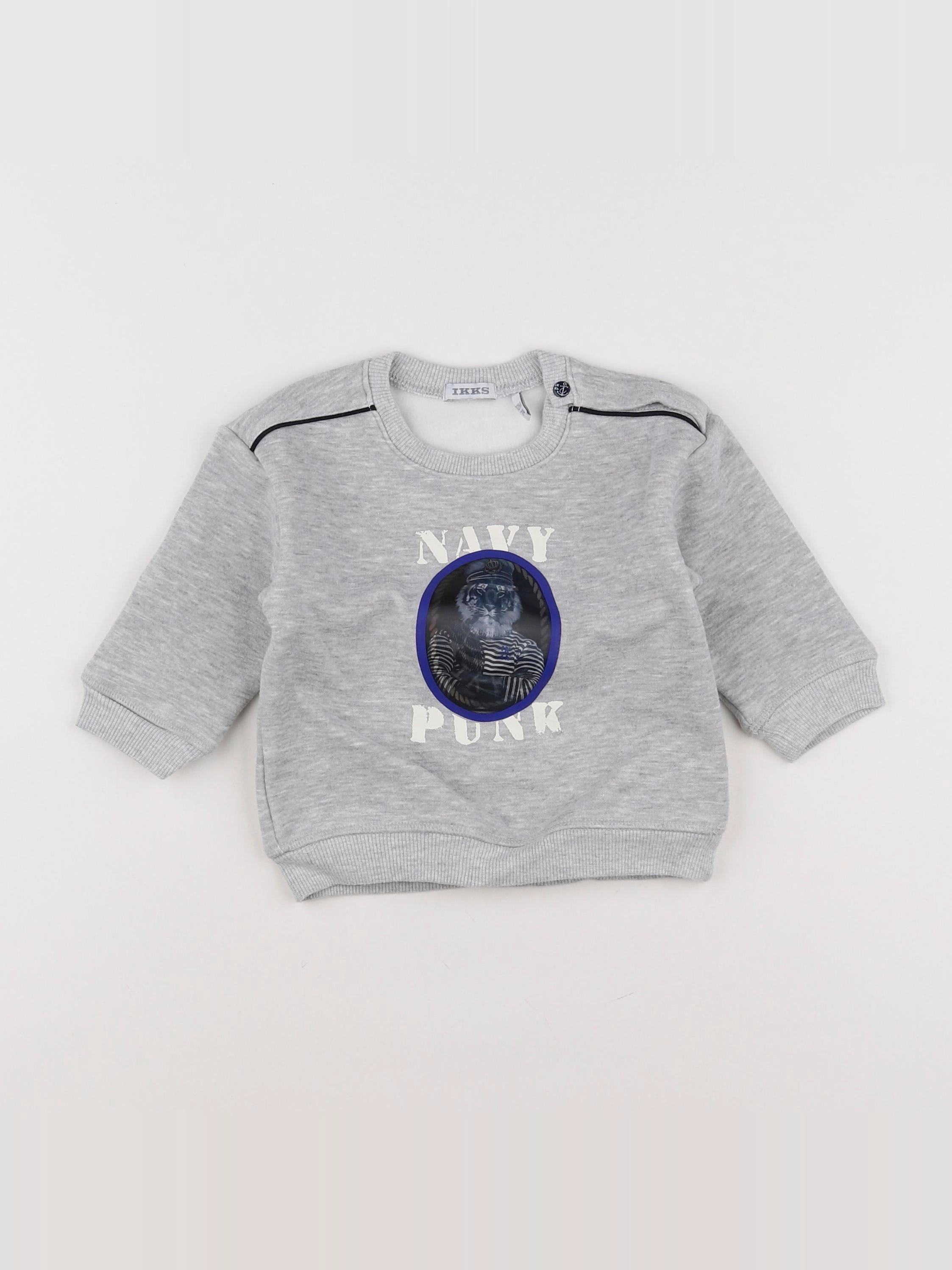 IKKS - sweat bleu, gris, blanc - 12 mois