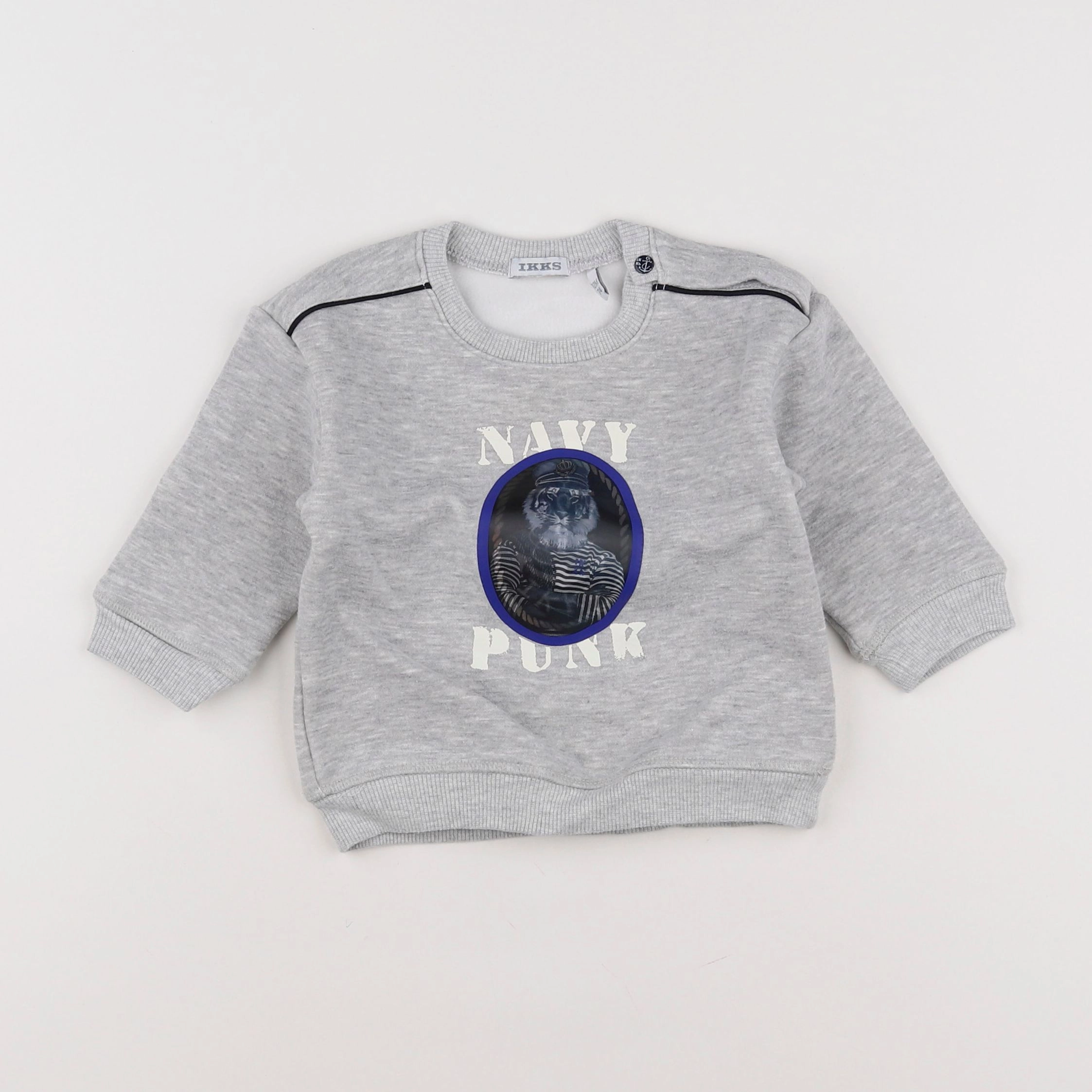 IKKS - sweat bleu, gris, blanc - 12 mois