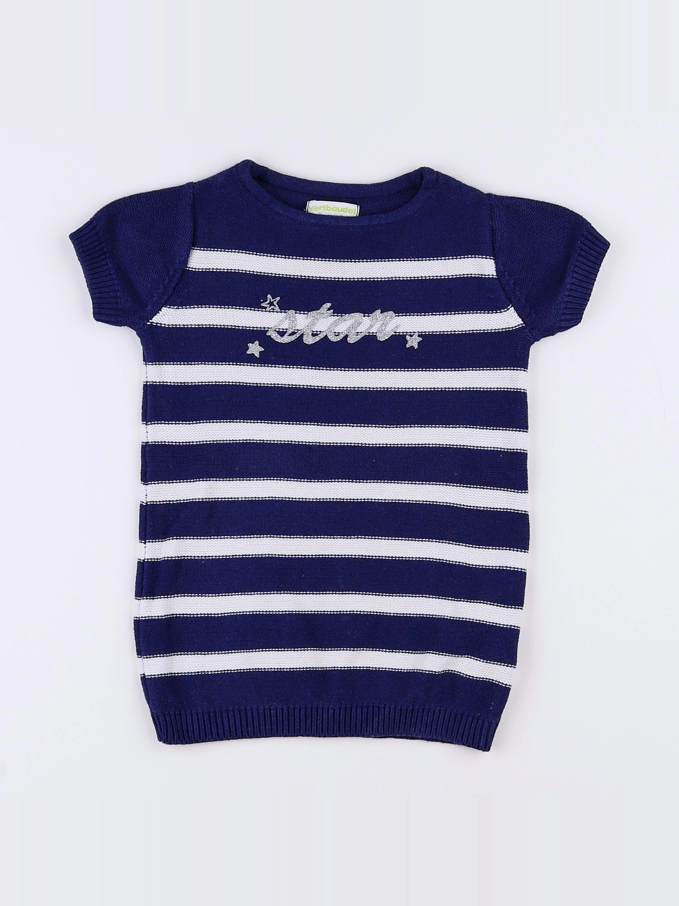 Vertbaudet - robe bleu, blanc - 2 ans