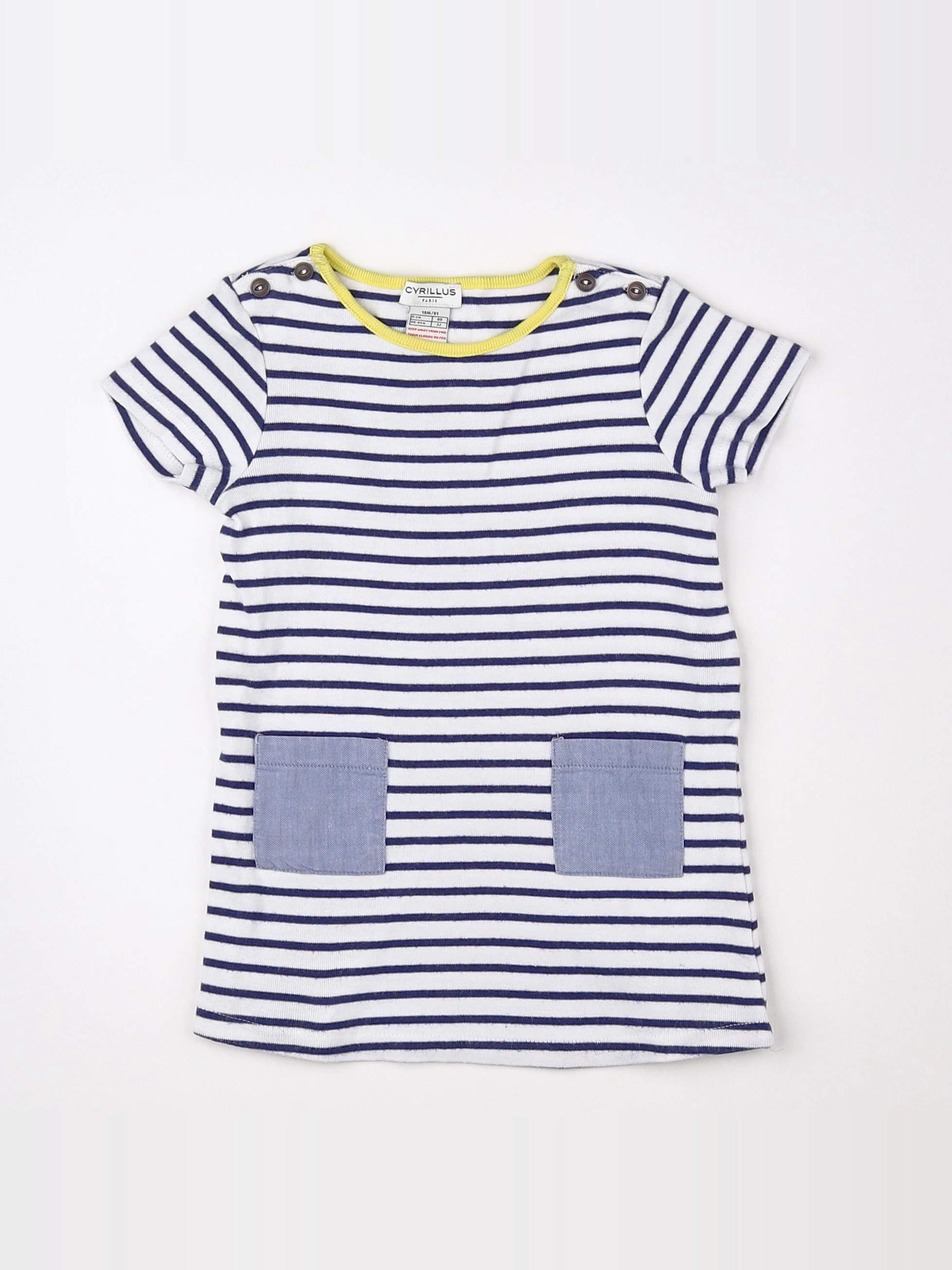 Cyrillus - robe blanc, bleu - 18 mois