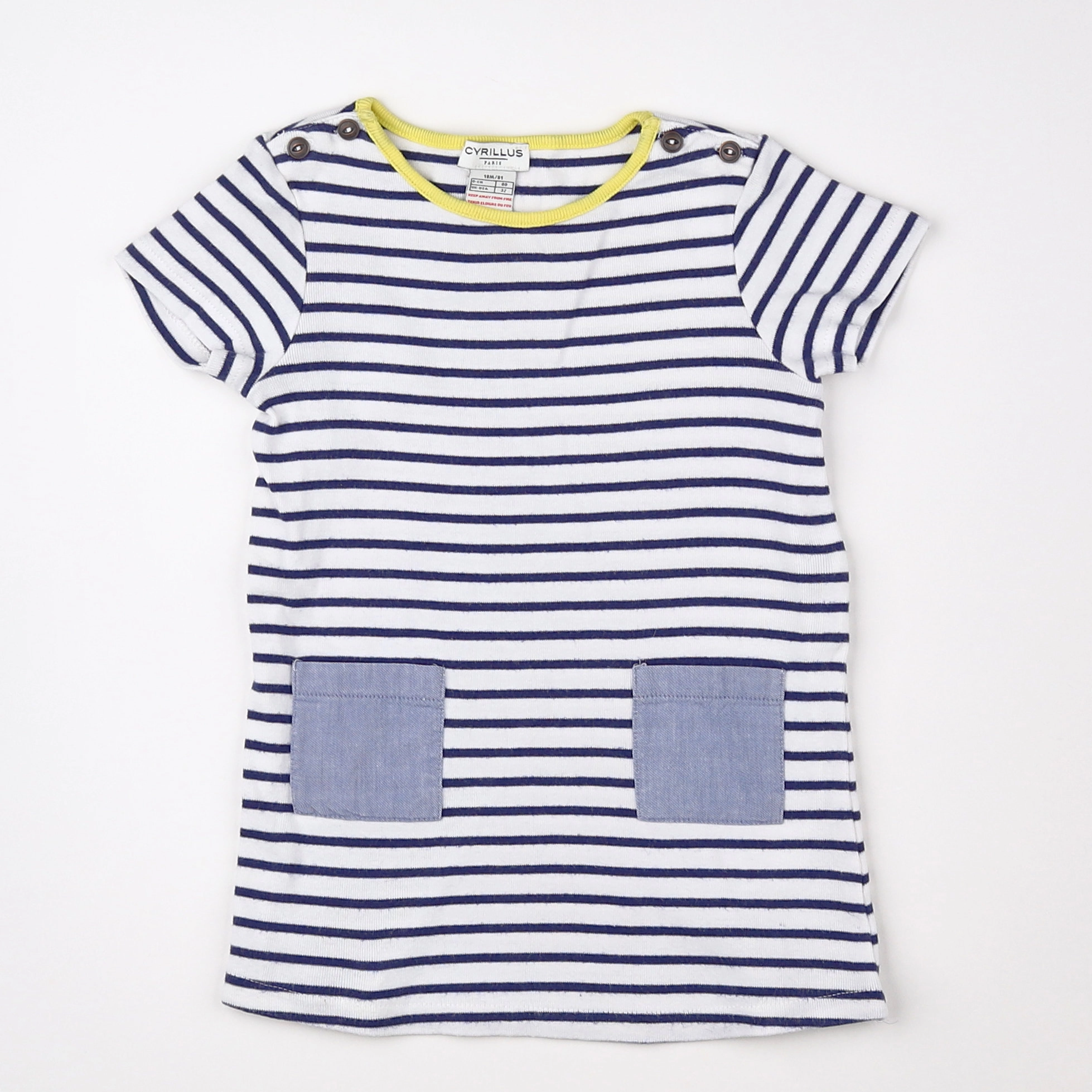 Cyrillus - robe blanc, bleu - 18 mois