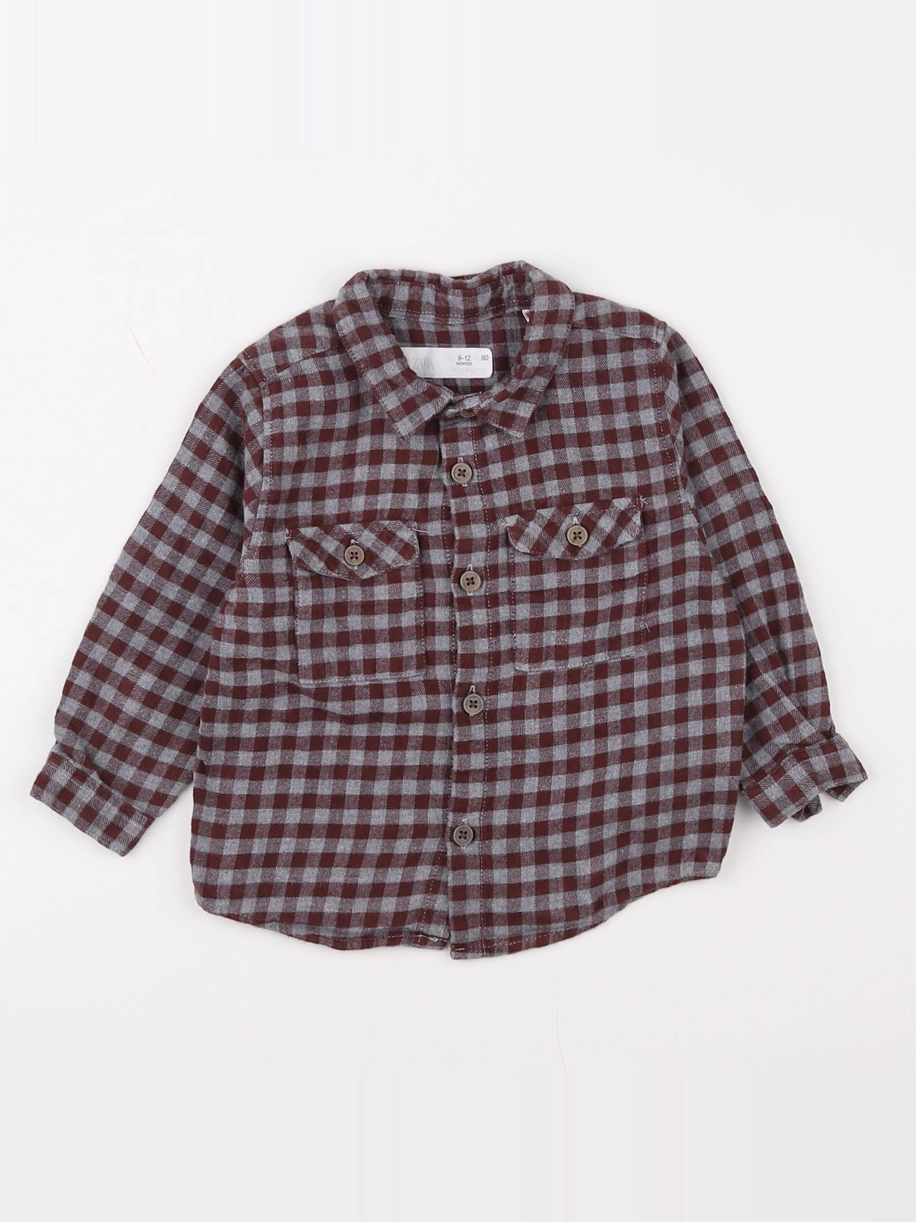 Zara - chemise gris, rouge - 9/12 mois