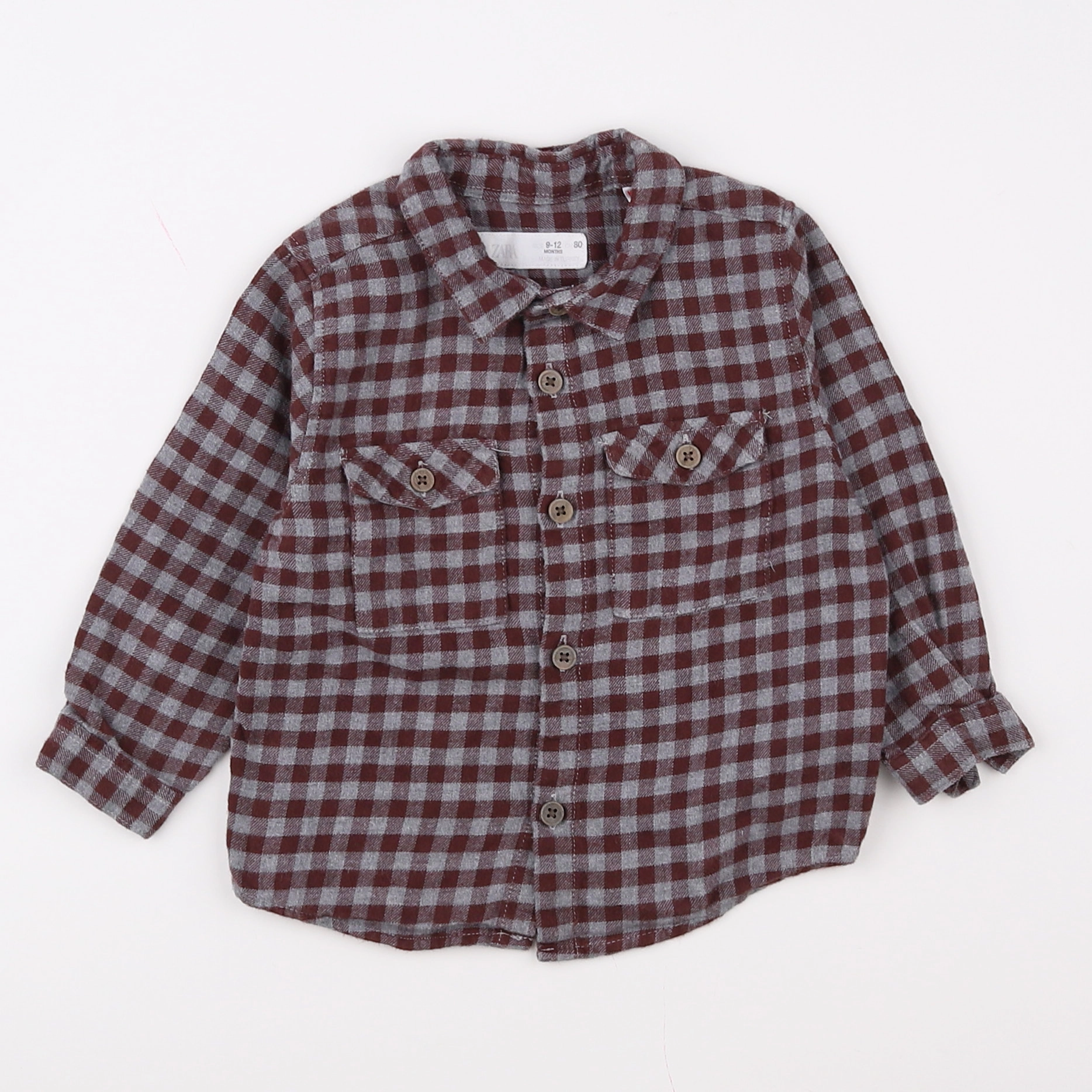 Zara - chemise gris, rouge - 9/12 mois