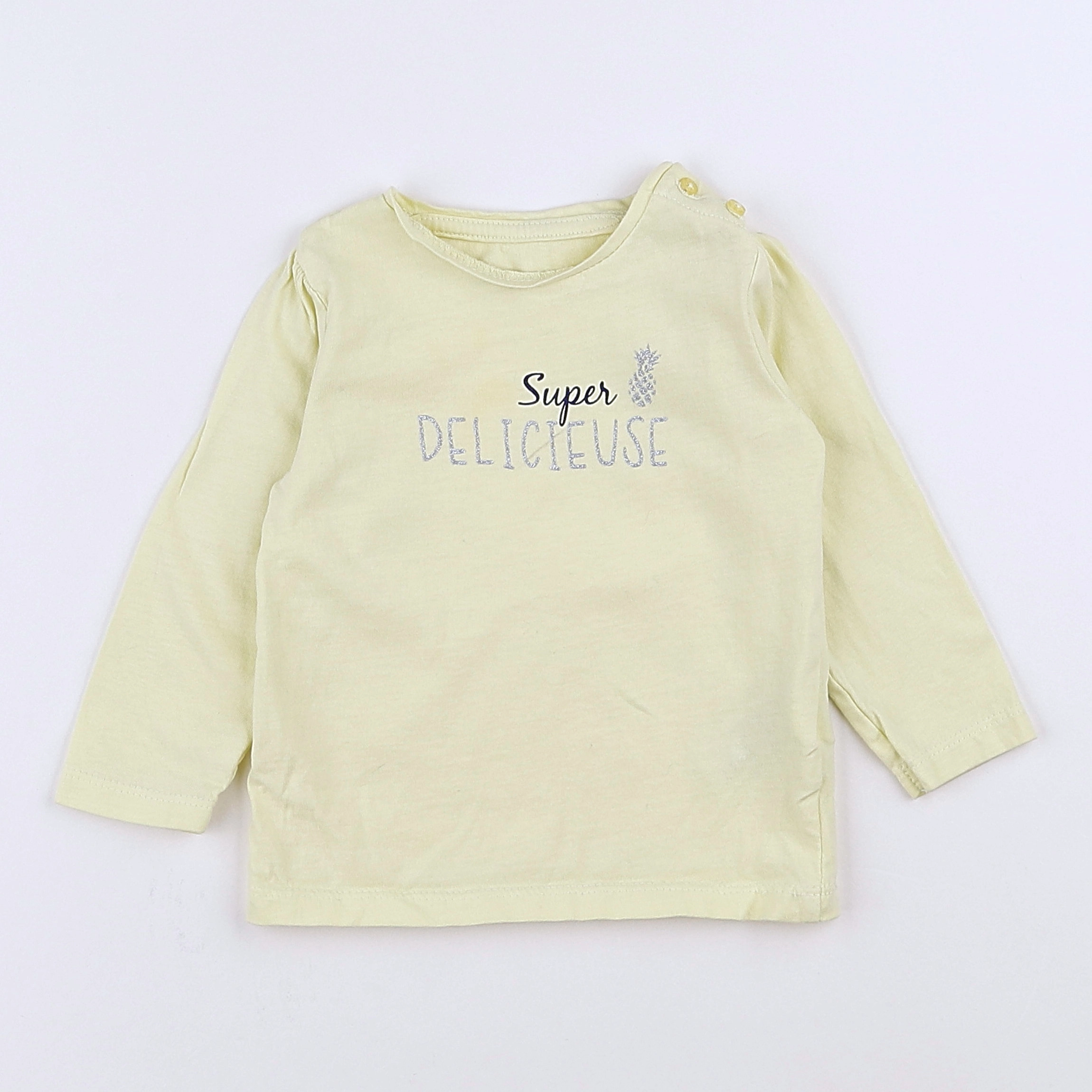 Vertbaudet - tee-shirt jaune, argent - 9 mois