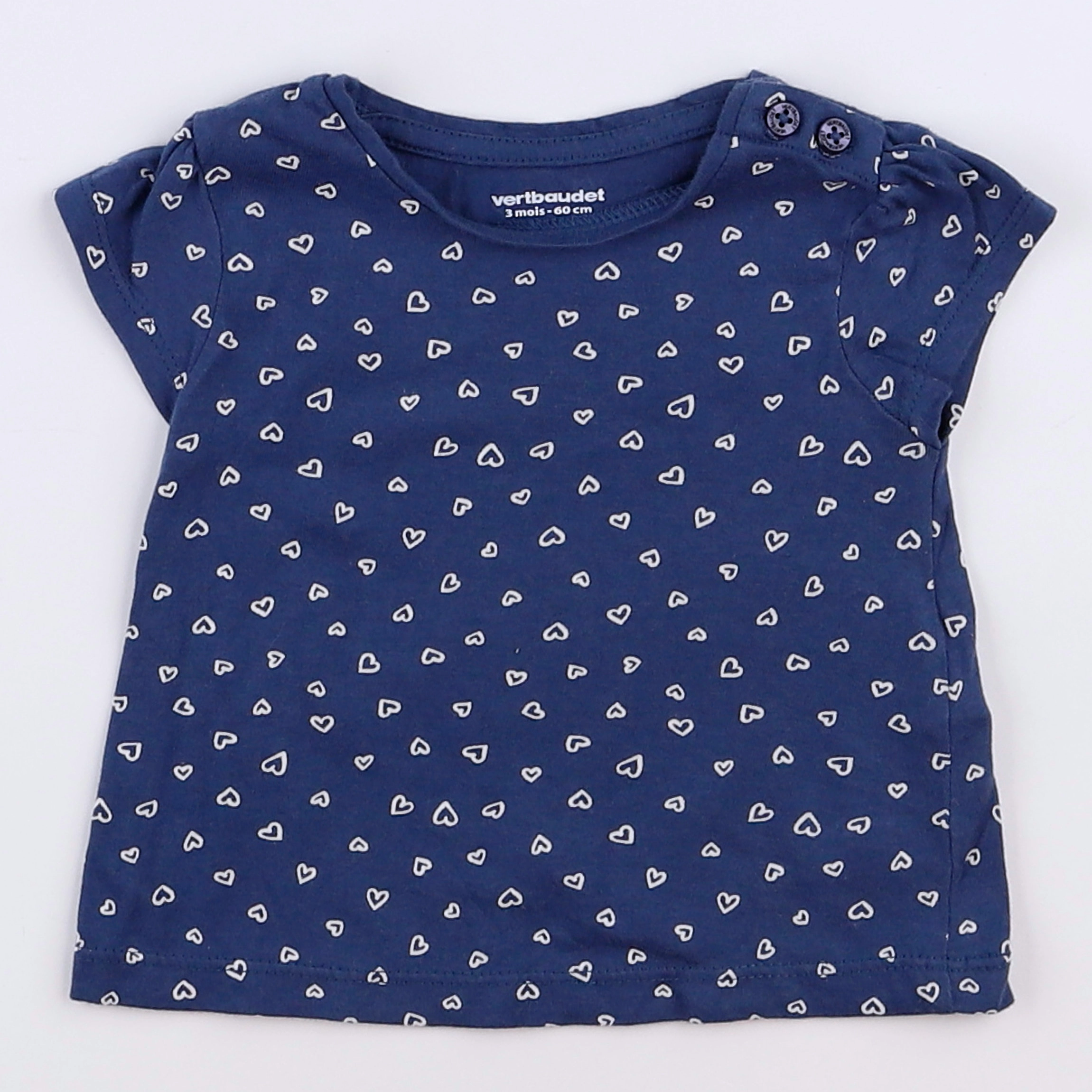 Vertbaudet - tee-shirt bleu, blanc - 3 mois