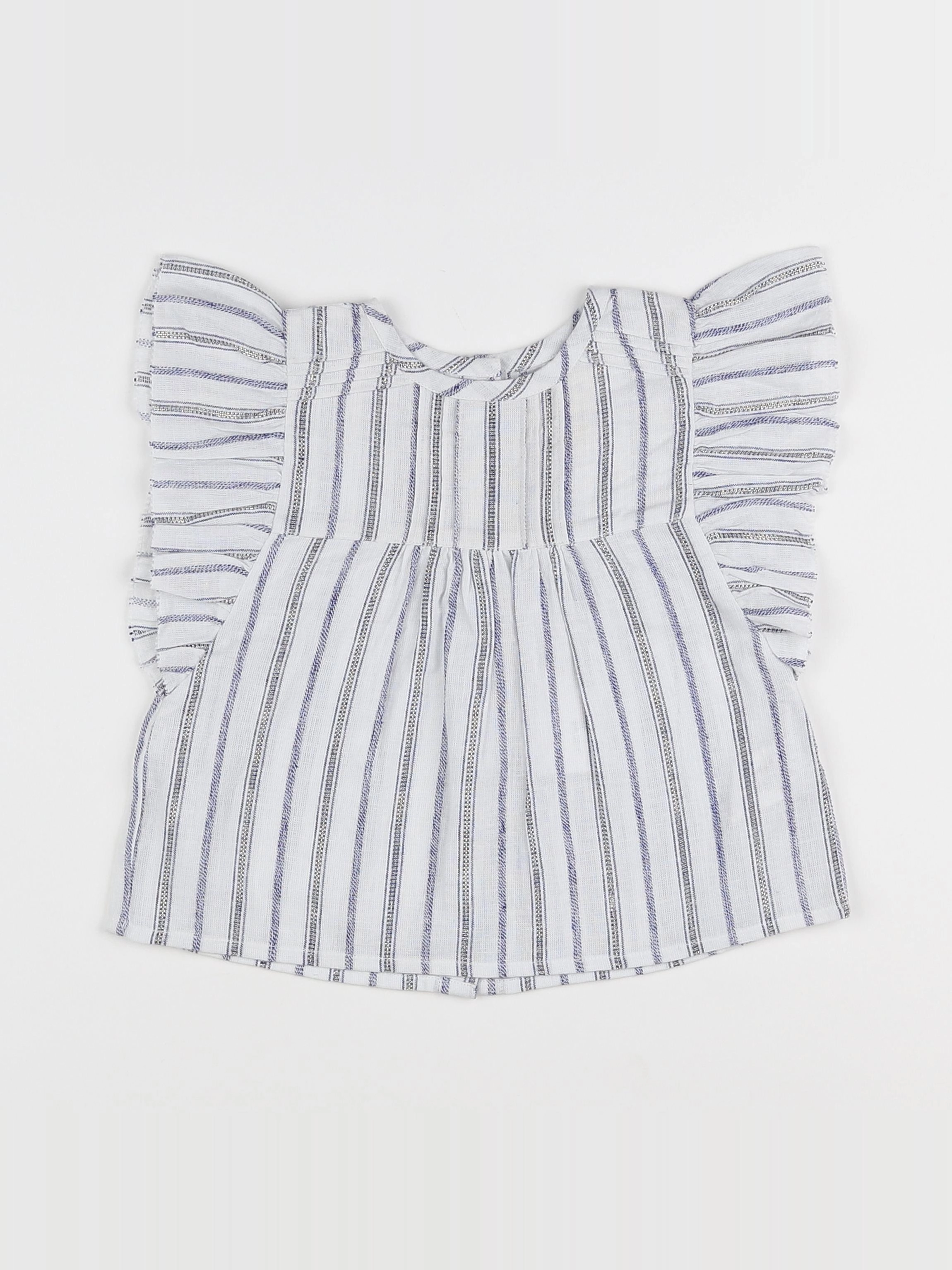 Louis Louise - blouse blanc, bleu (état neuf) - 12 mois