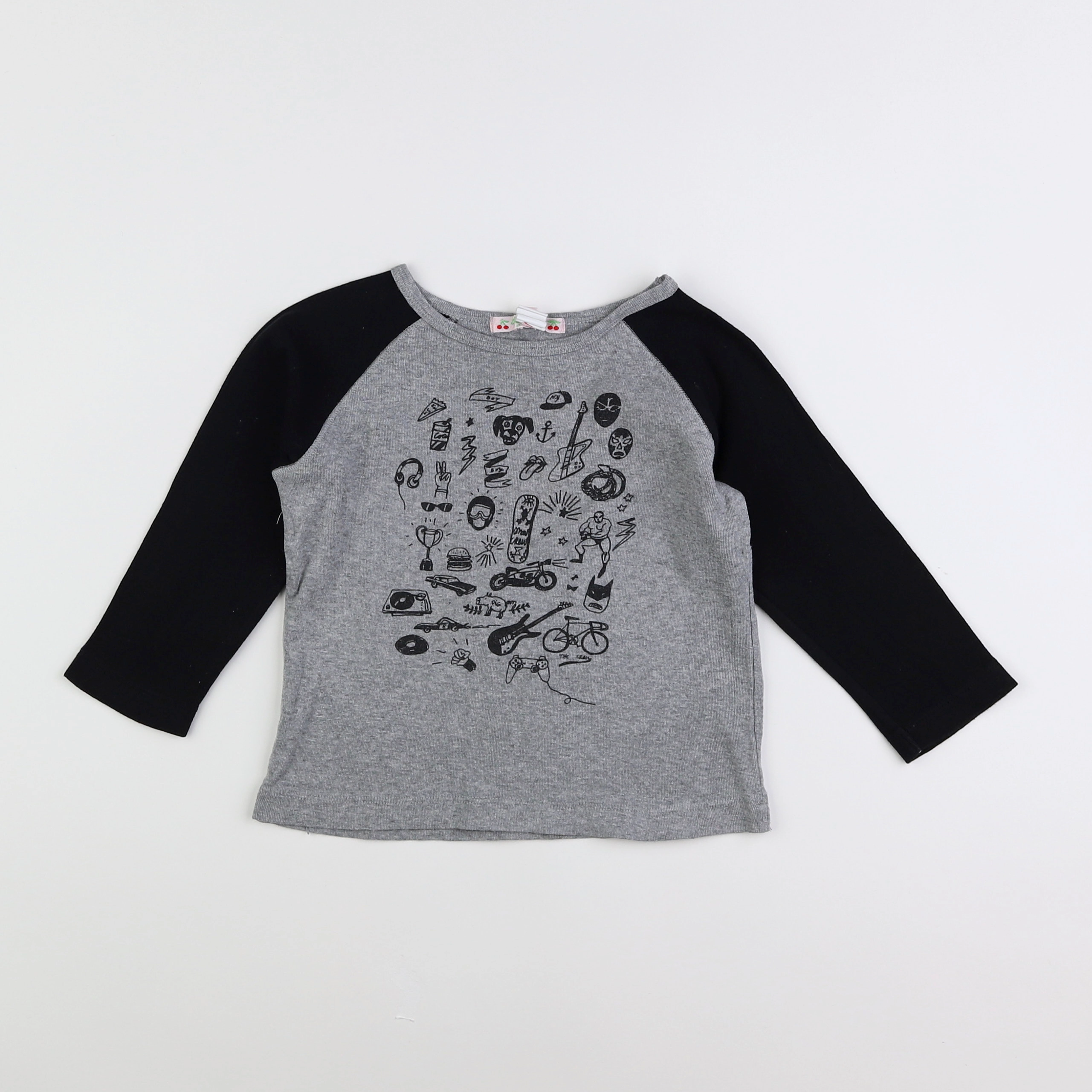 Bonpoint - tee-shirt gris, noir - 2 ans