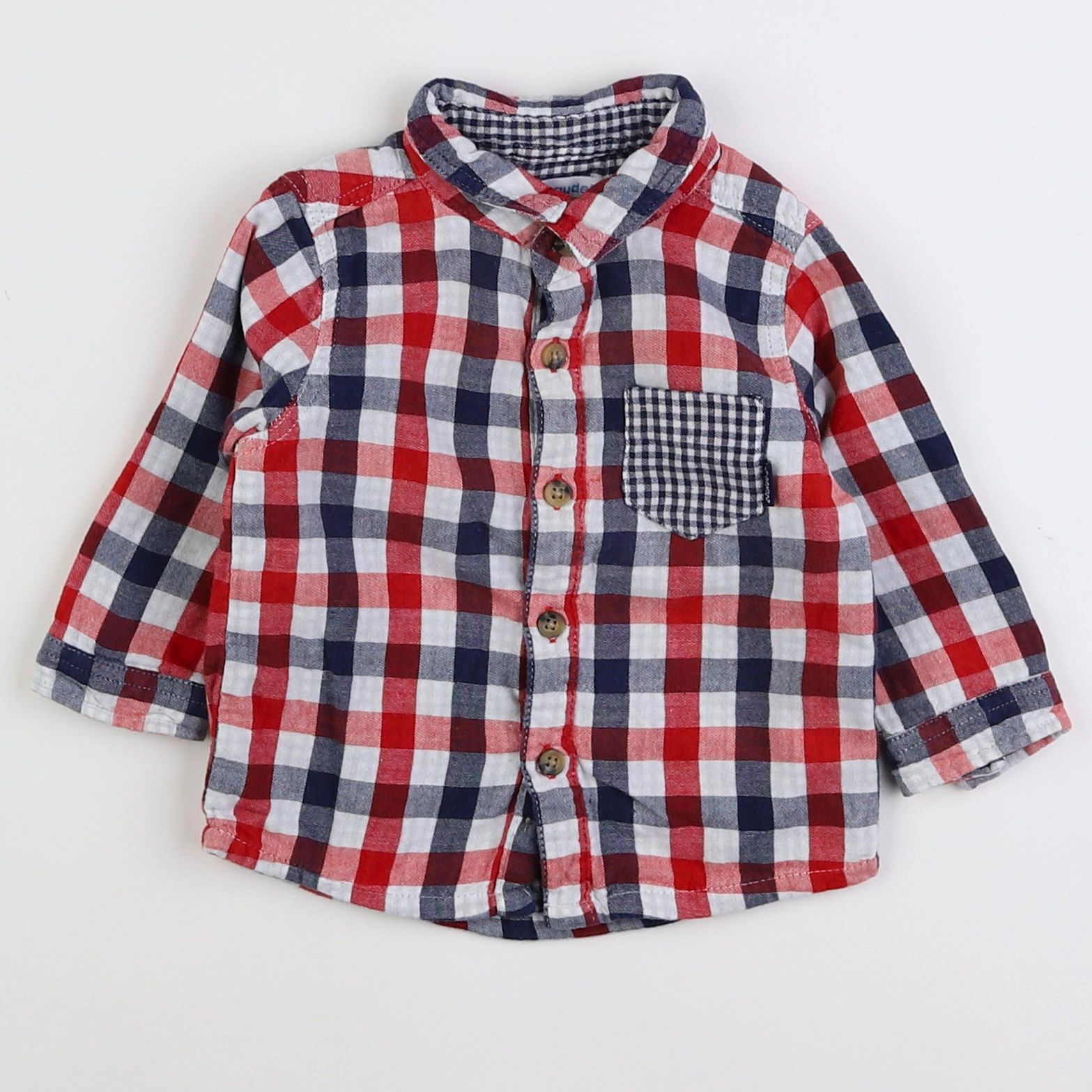Vertbaudet - chemise rouge, bleu - 9 mois