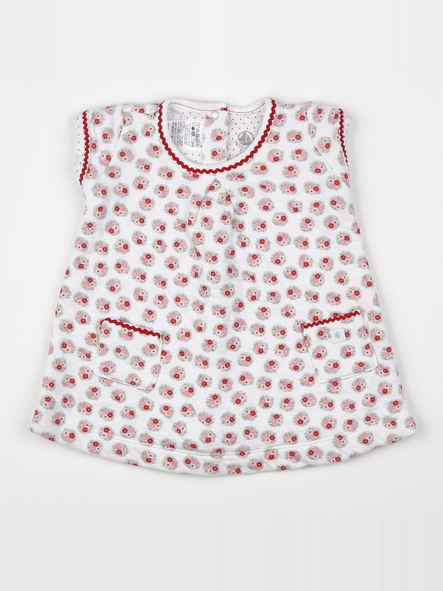 Petit Bateau - robe blanc, rouge - 3 mois