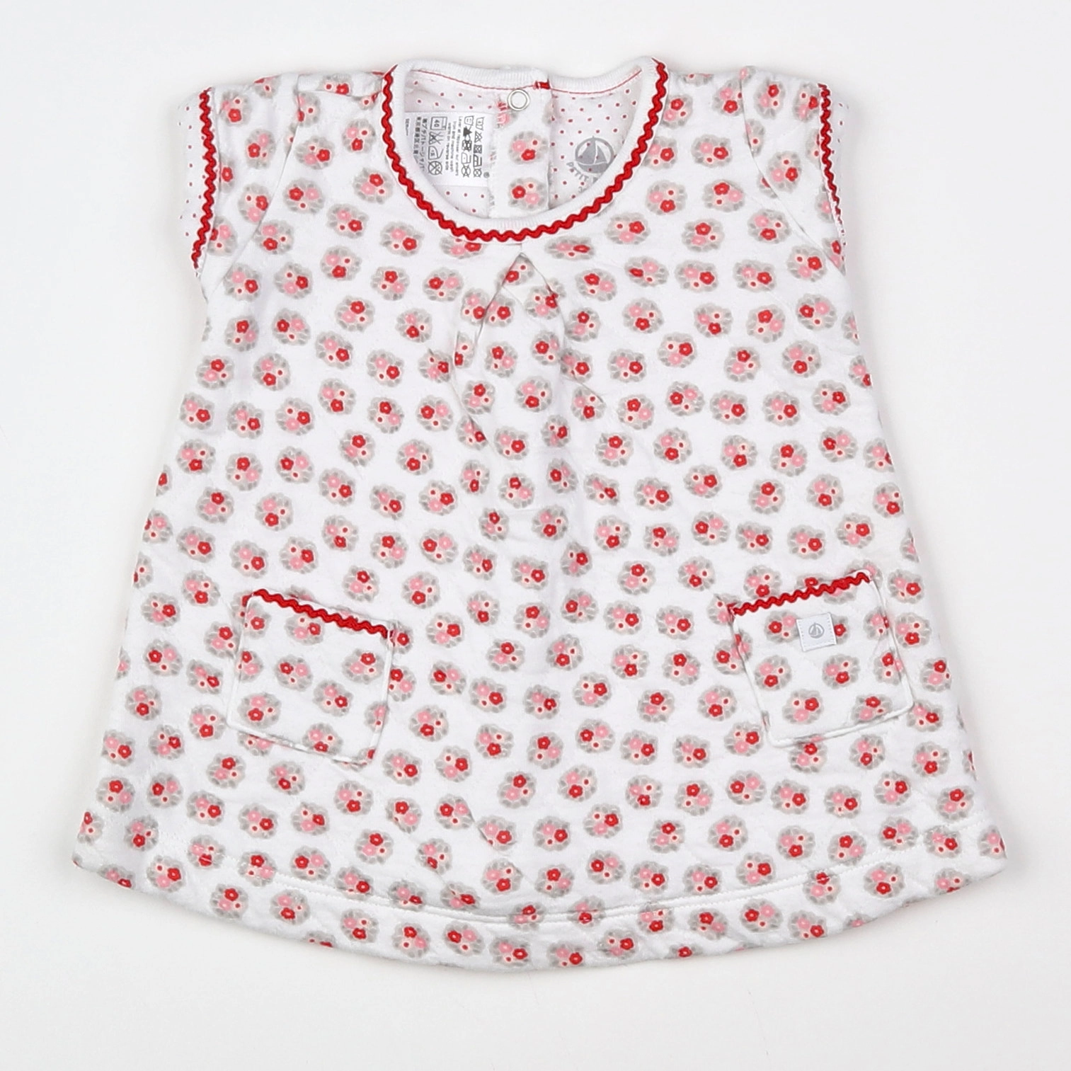 Petit Bateau - robe blanc, rouge - 3 mois