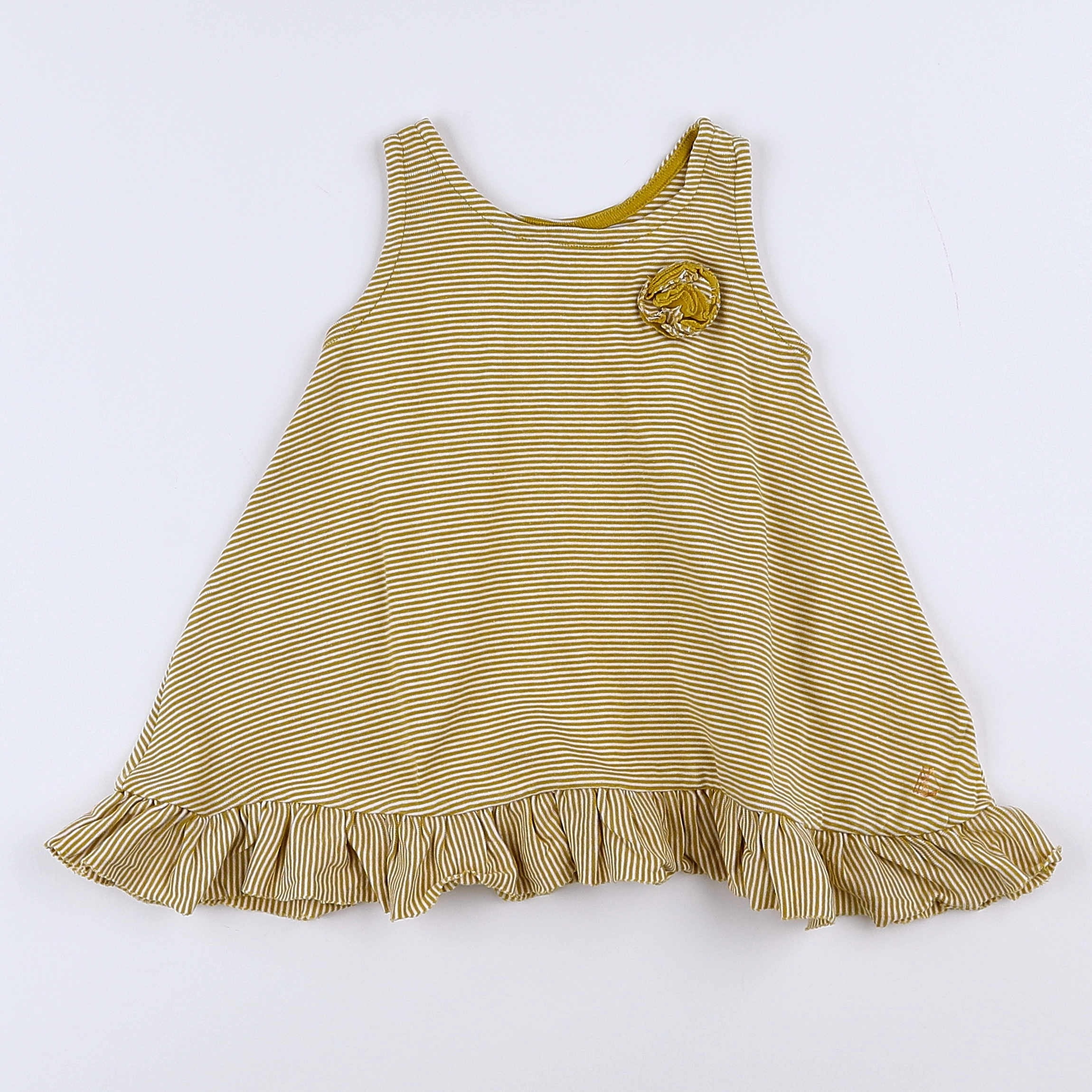 Petit Bateau - robe jaune, blanc - 12 mois