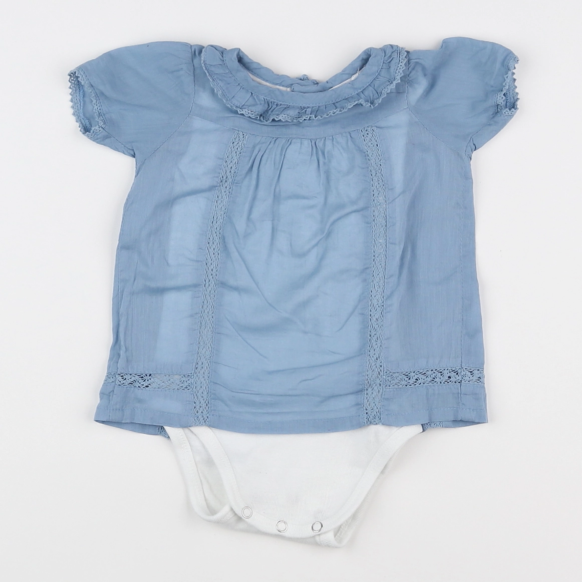 Boutchou - body blouse blanc, bleu - 9 mois