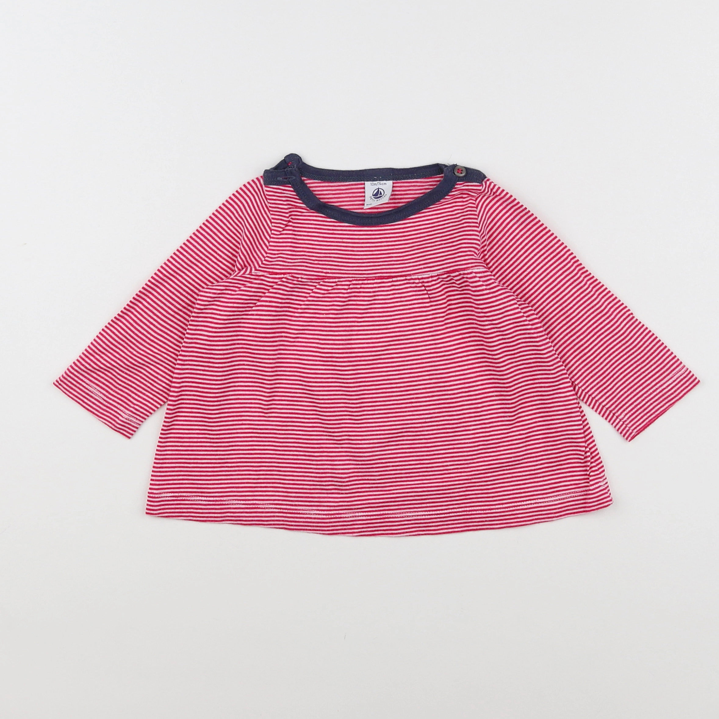 Petit Bateau - tee-shirt blanc, rose - 12 mois