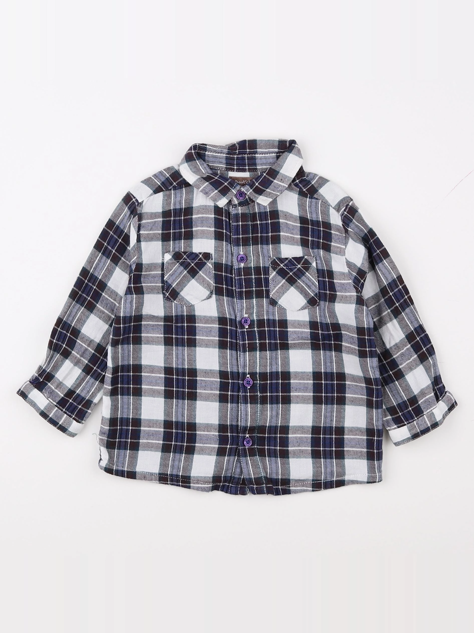 Boutchou - chemise blanc, violet - 9 mois