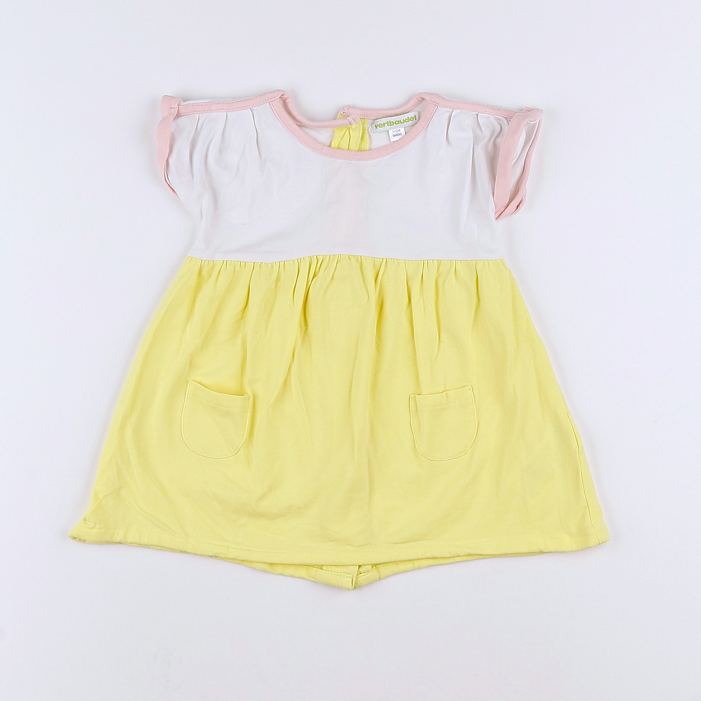 Vertbaudet - robe jaune, blanc - 9 mois