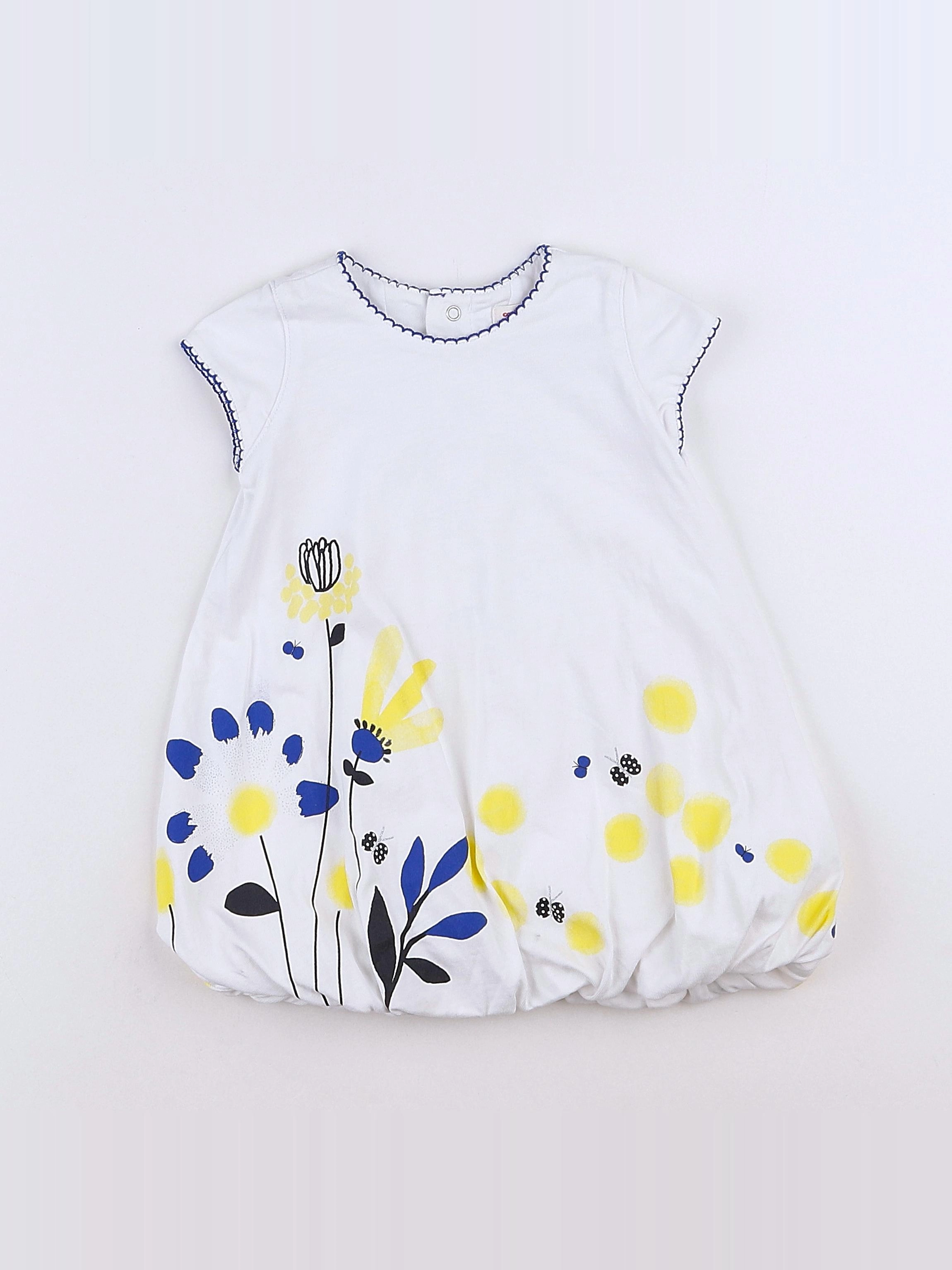 Catimini - robe blanc, bleu, jaune - 9 mois