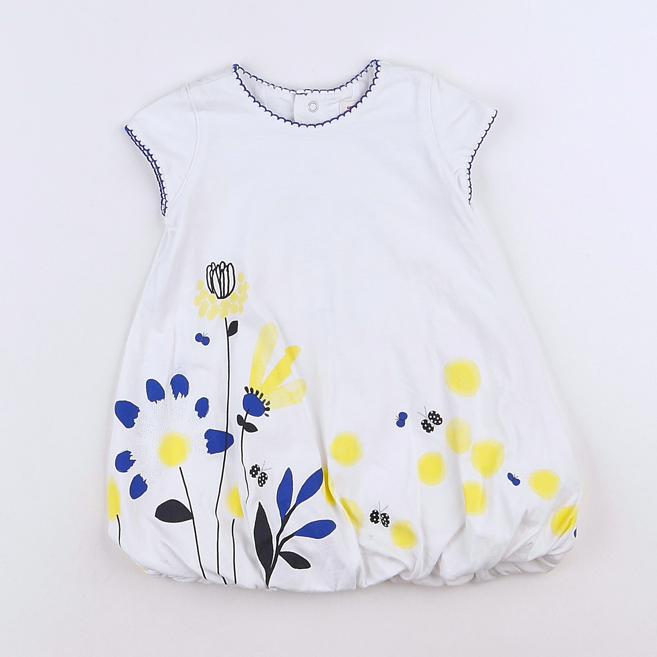 Catimini - robe blanc, bleu, jaune - 9 mois