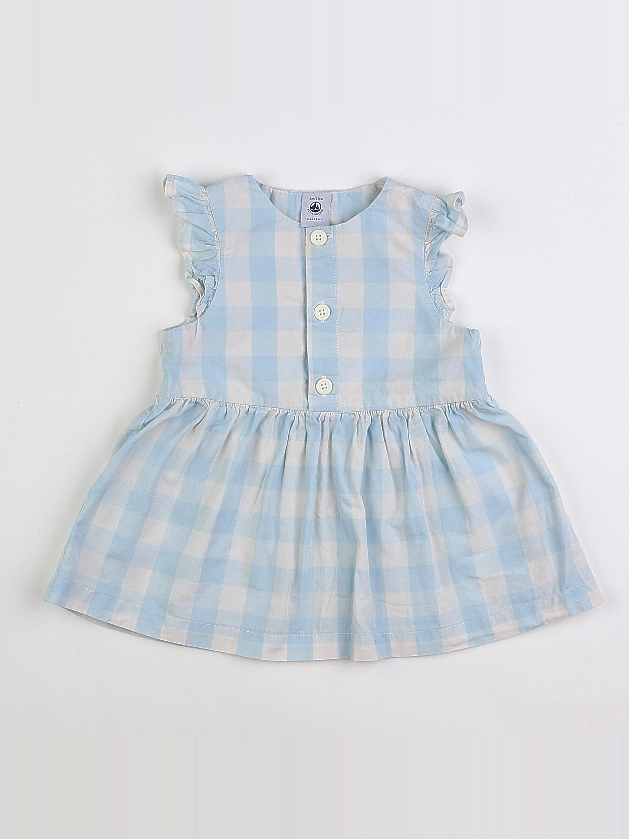 Petit Bateau - robe blanc, bleu - 6 mois