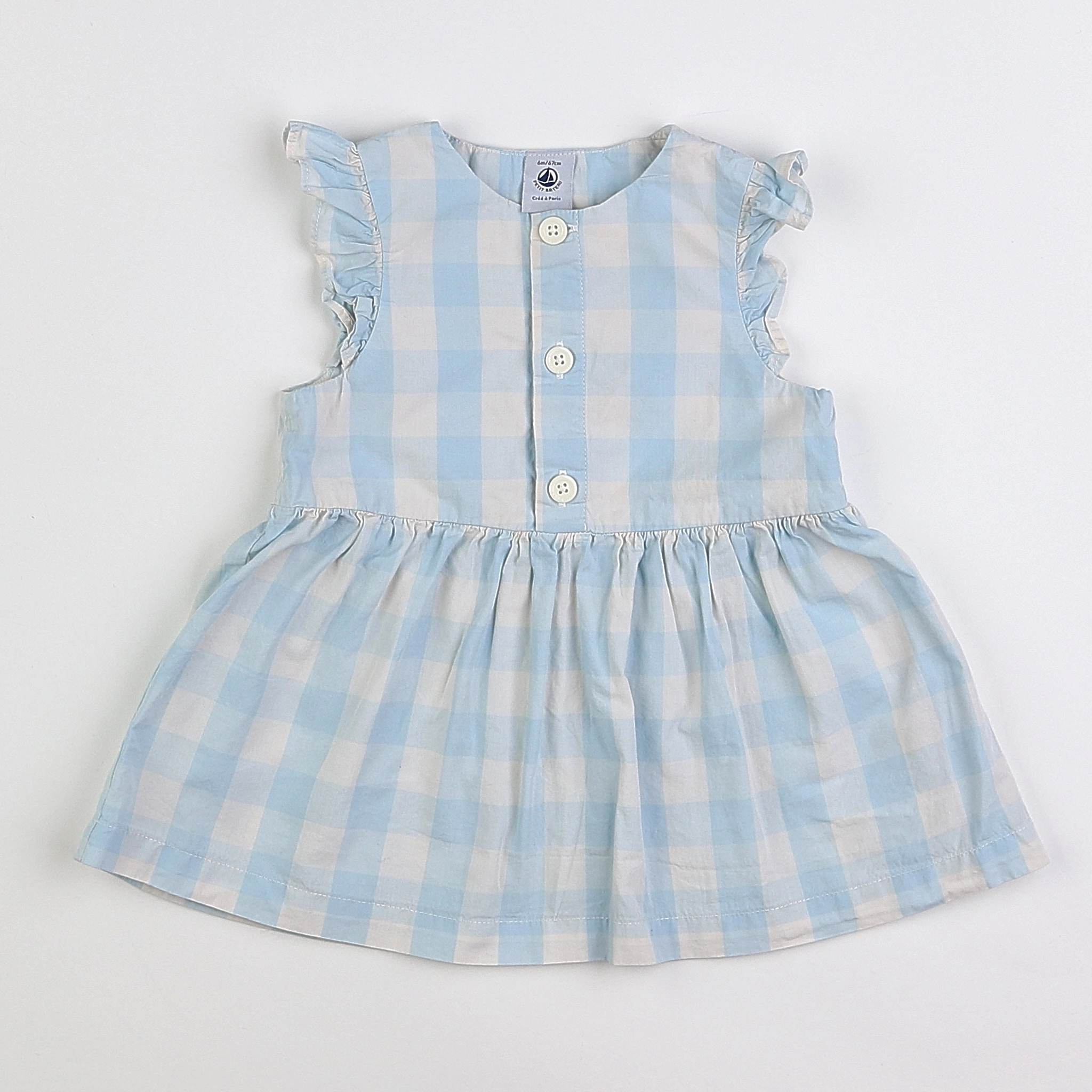 Petit Bateau - robe blanc, bleu - 6 mois