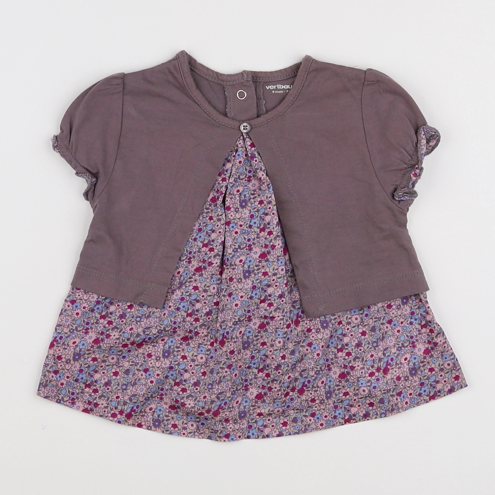 Vertbaudet - blouse violet, taupe - 9 mois