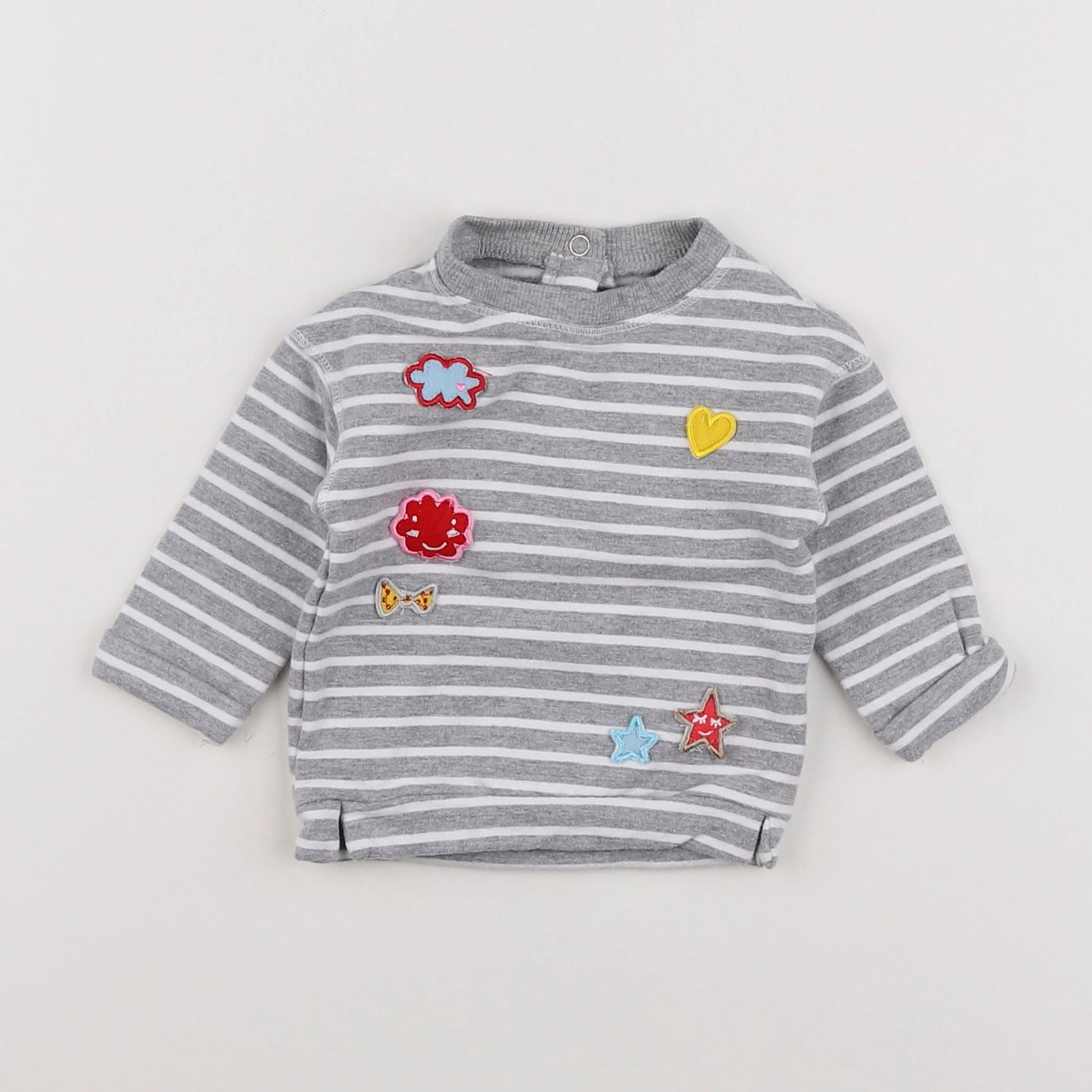 Vertbaudet - sweat blanc, gris - 3 mois